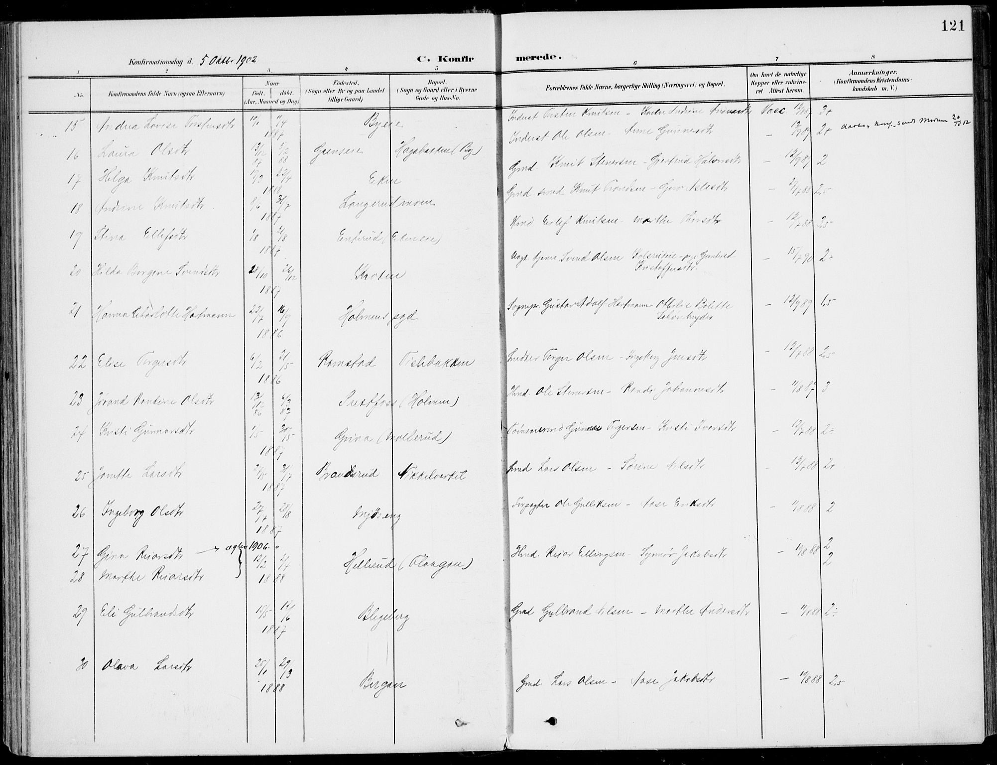 Sigdal kirkebøker, AV/SAKO-A-245/F/Fb/L0002: Parish register (official) no. II 2, 1901-1914, p. 121