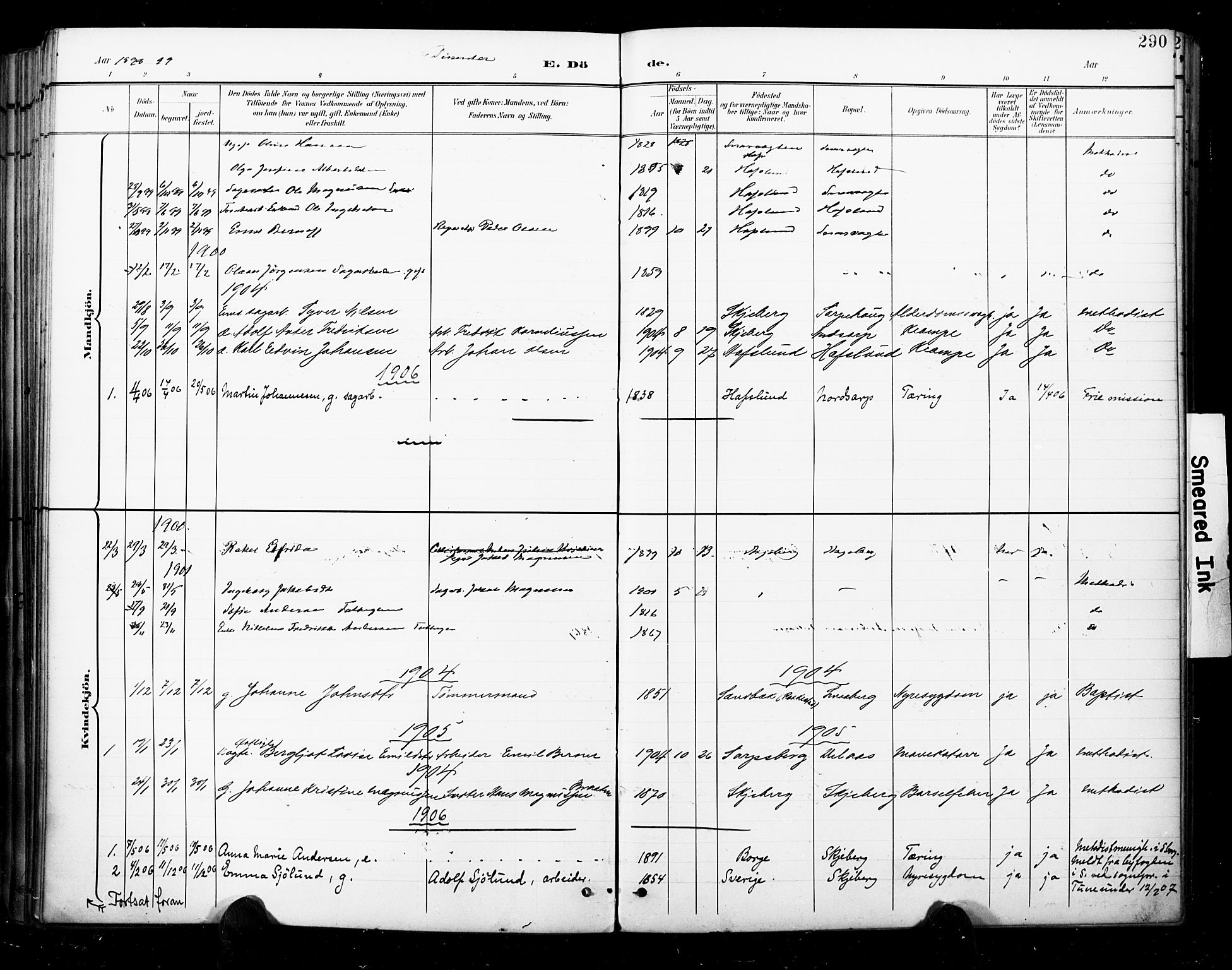 Skjeberg prestekontor Kirkebøker, SAO/A-10923/F/Fa/L0010: Parish register (official) no. I 10, 1898-1911, p. 290
