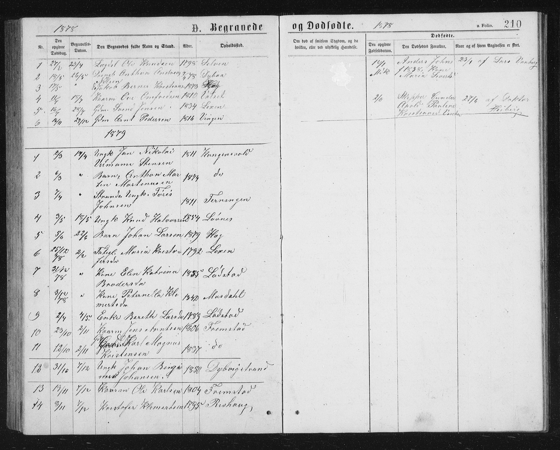 Ministerialprotokoller, klokkerbøker og fødselsregistre - Sør-Trøndelag, SAT/A-1456/662/L0756: Parish register (copy) no. 662C01, 1869-1891, p. 210