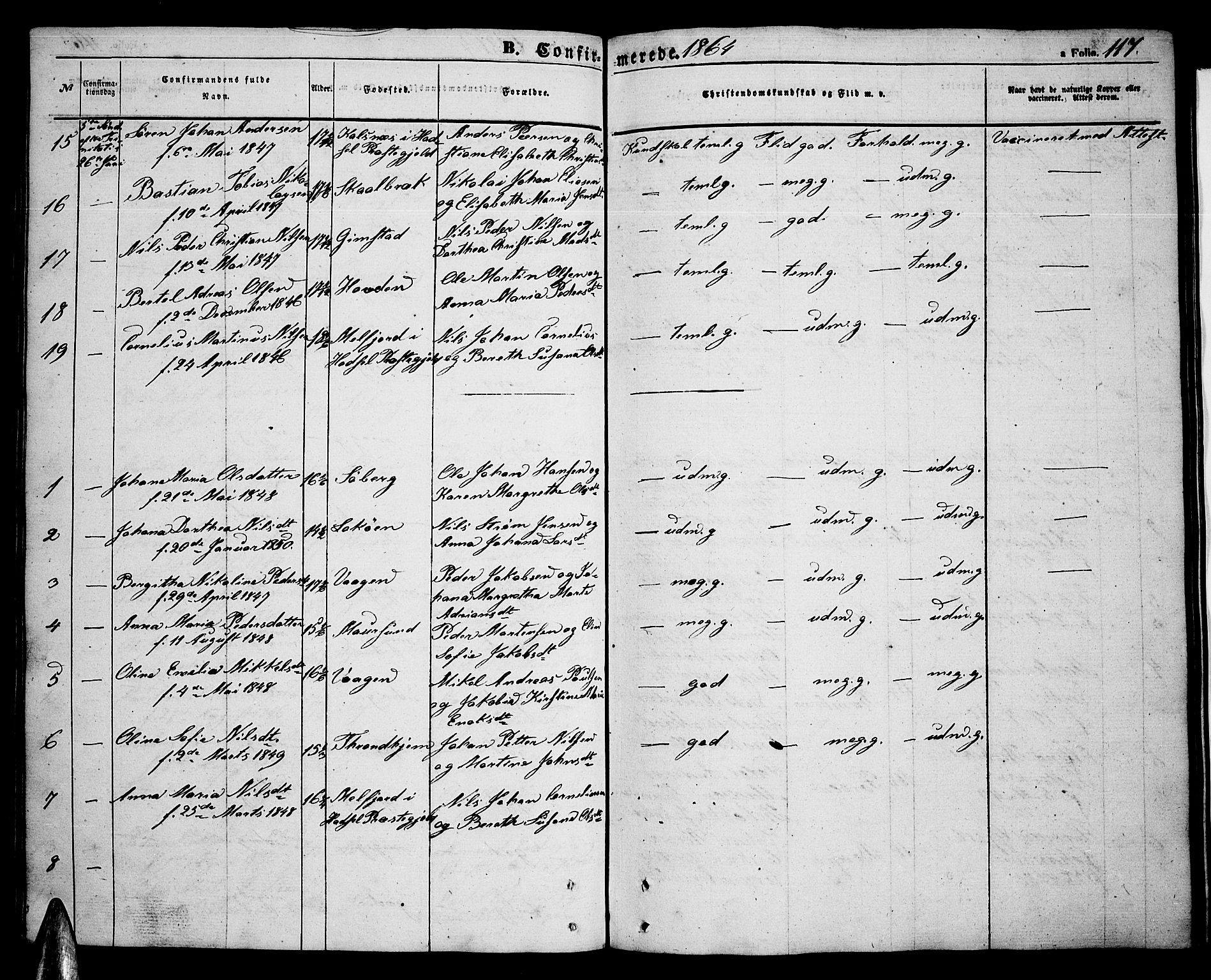 Ministerialprotokoller, klokkerbøker og fødselsregistre - Nordland, AV/SAT-A-1459/891/L1313: Parish register (copy) no. 891C02, 1856-1870, p. 117