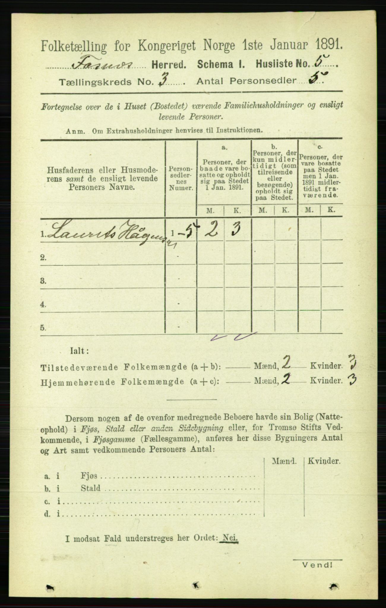 RA, 1891 census for 1748 Fosnes, 1891, p. 610