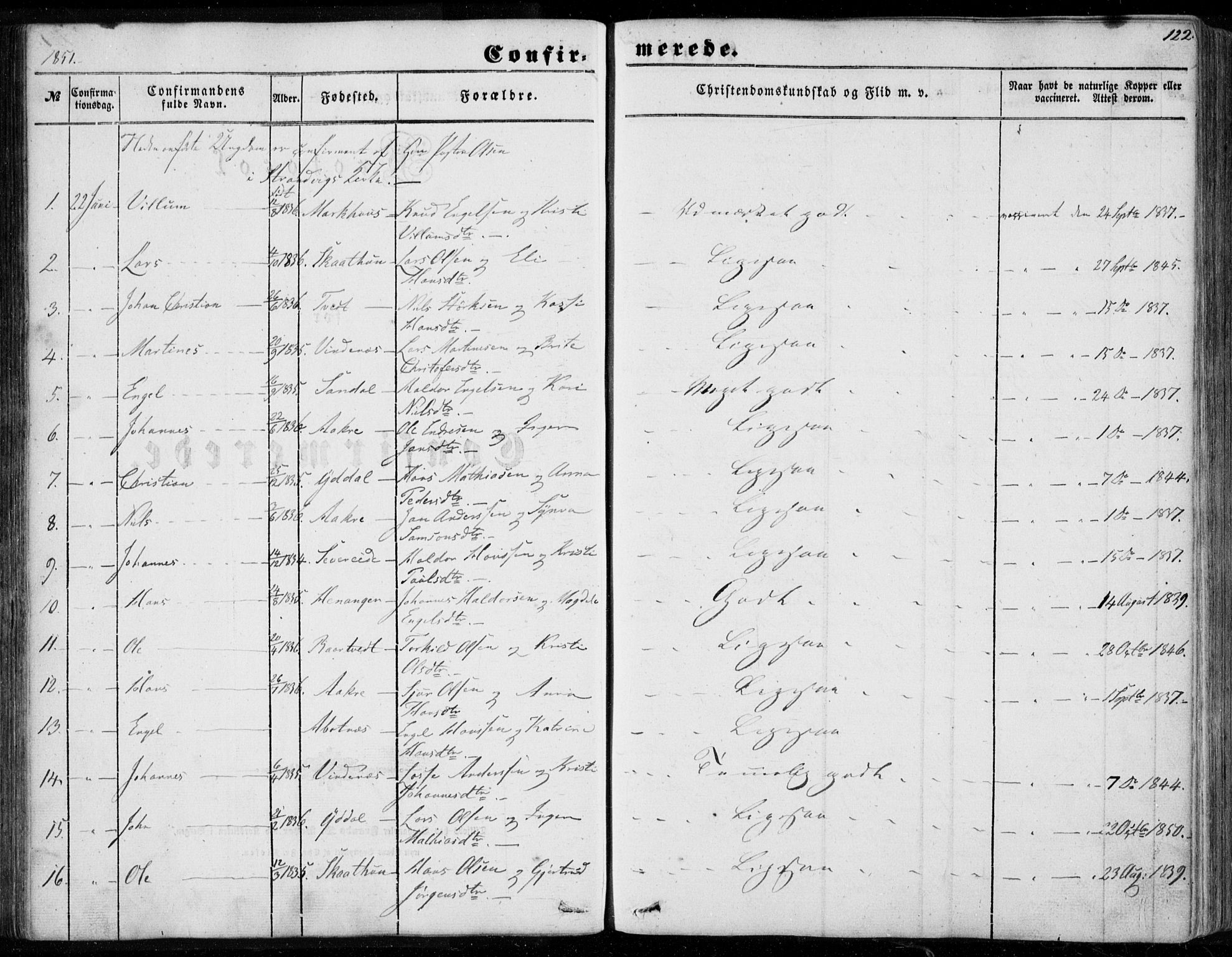 Os sokneprestembete, SAB/A-99929: Parish register (official) no. A 16, 1851-1859, p. 122