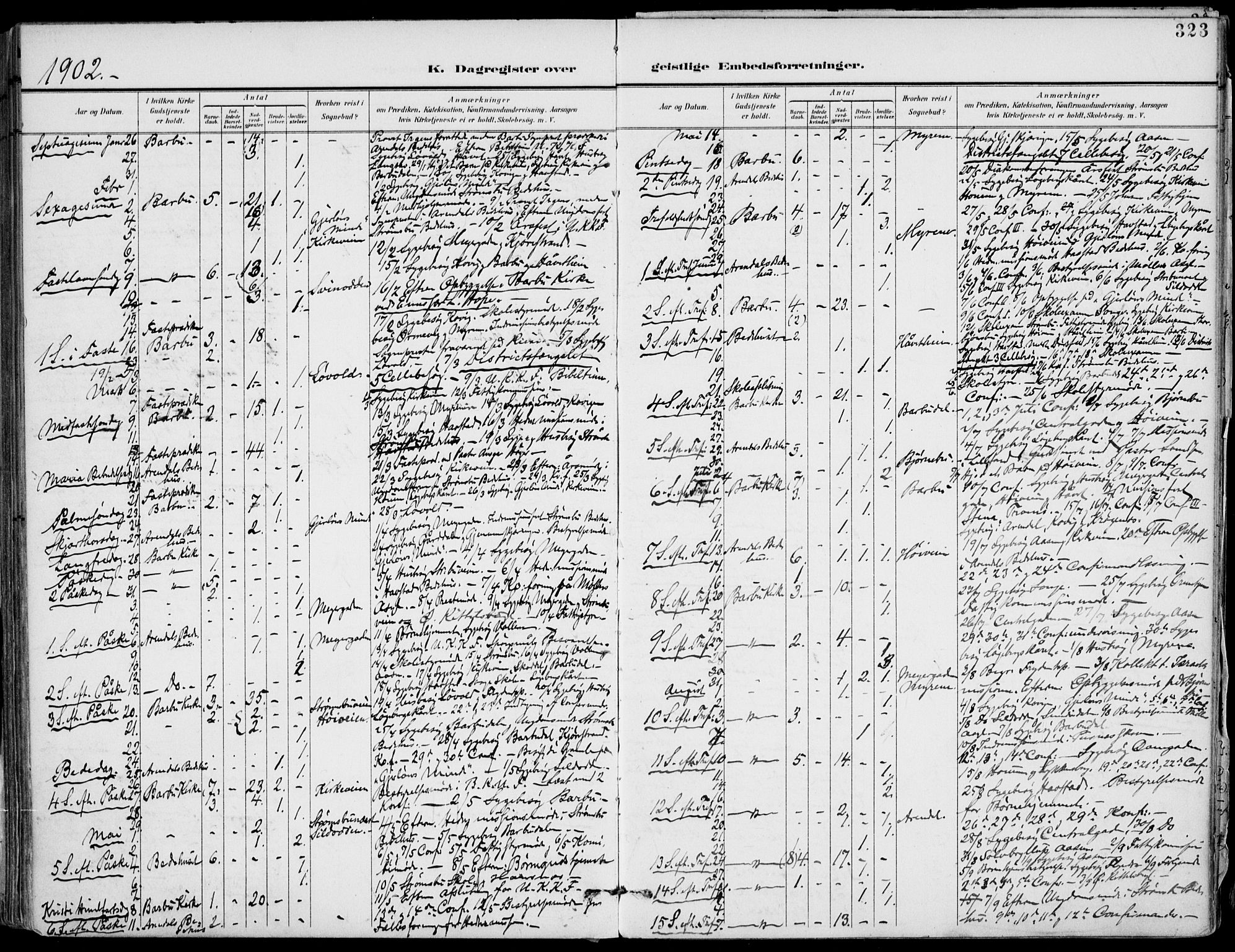 Barbu sokneprestkontor, AV/SAK-1111-0003/F/Fa/L0005: Parish register (official) no. A 5, 1899-1909, p. 323