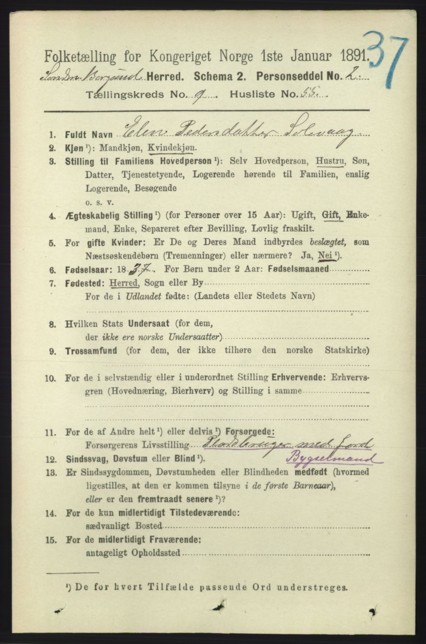 RA, 1891 census for 1531 Borgund, 1891, p. 2610