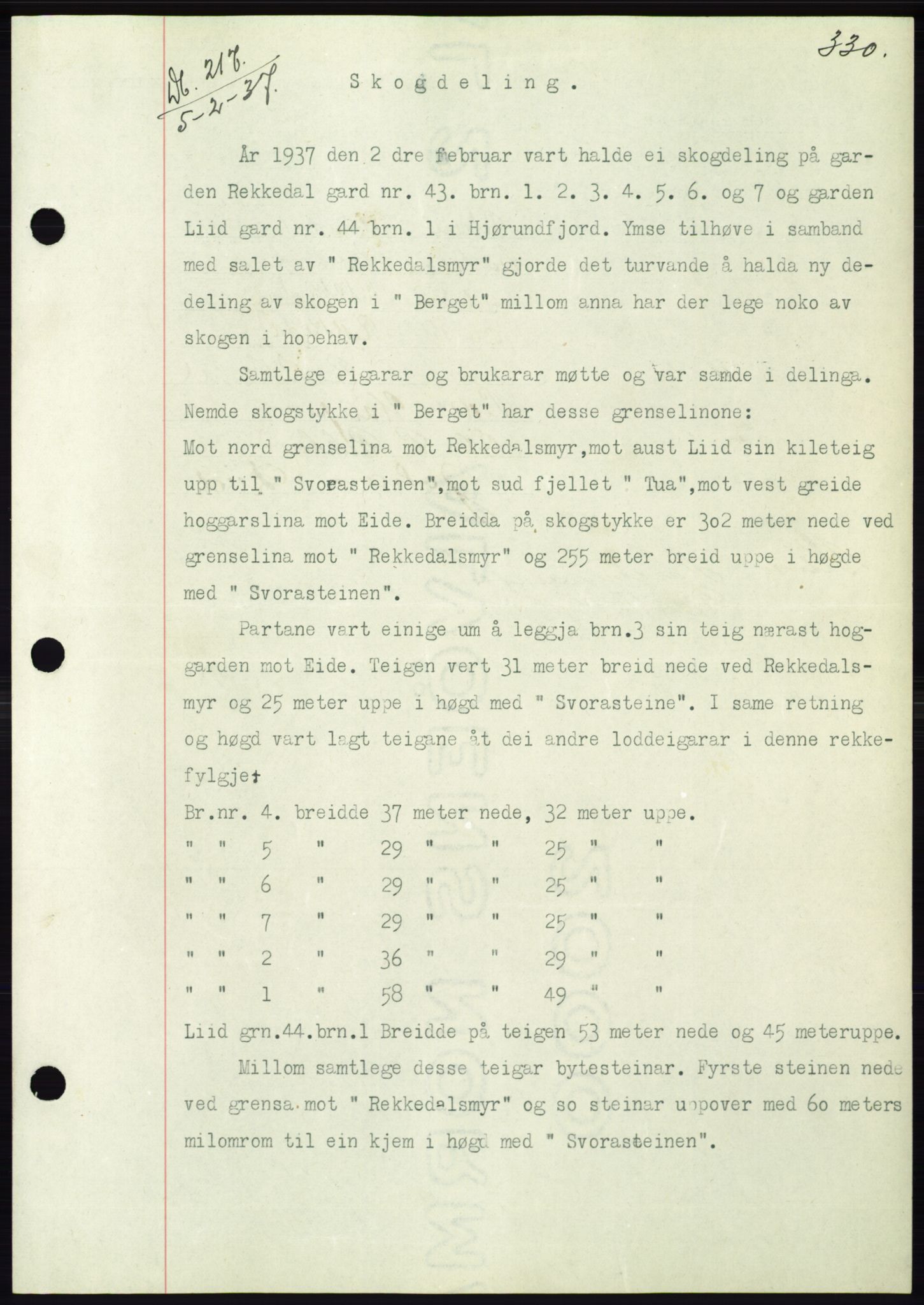 Søre Sunnmøre sorenskriveri, AV/SAT-A-4122/1/2/2C/L0062: Mortgage book no. 56, 1936-1937, Diary no: : 217/1937