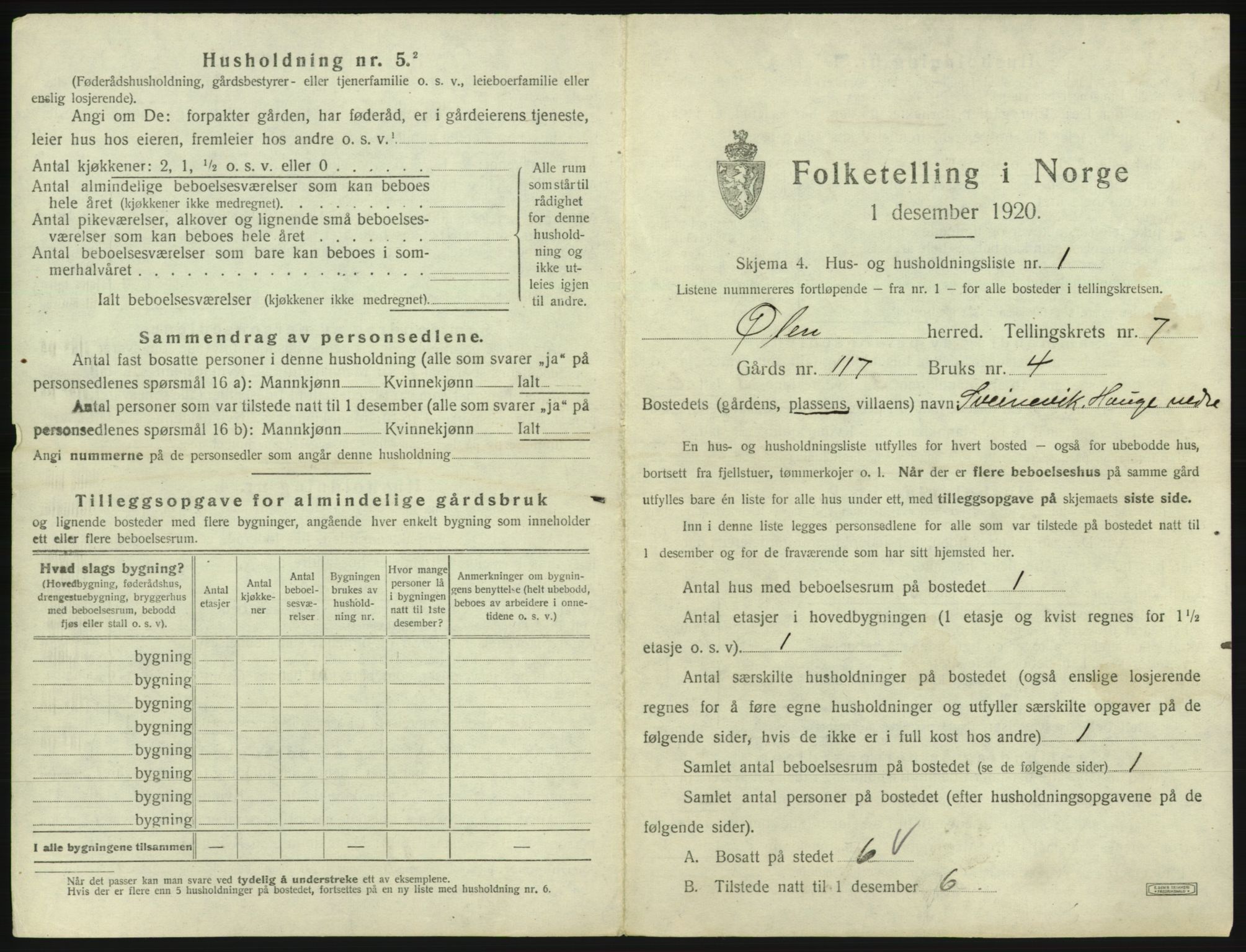 SAB, 1920 census for Ølen, 1920, p. 515