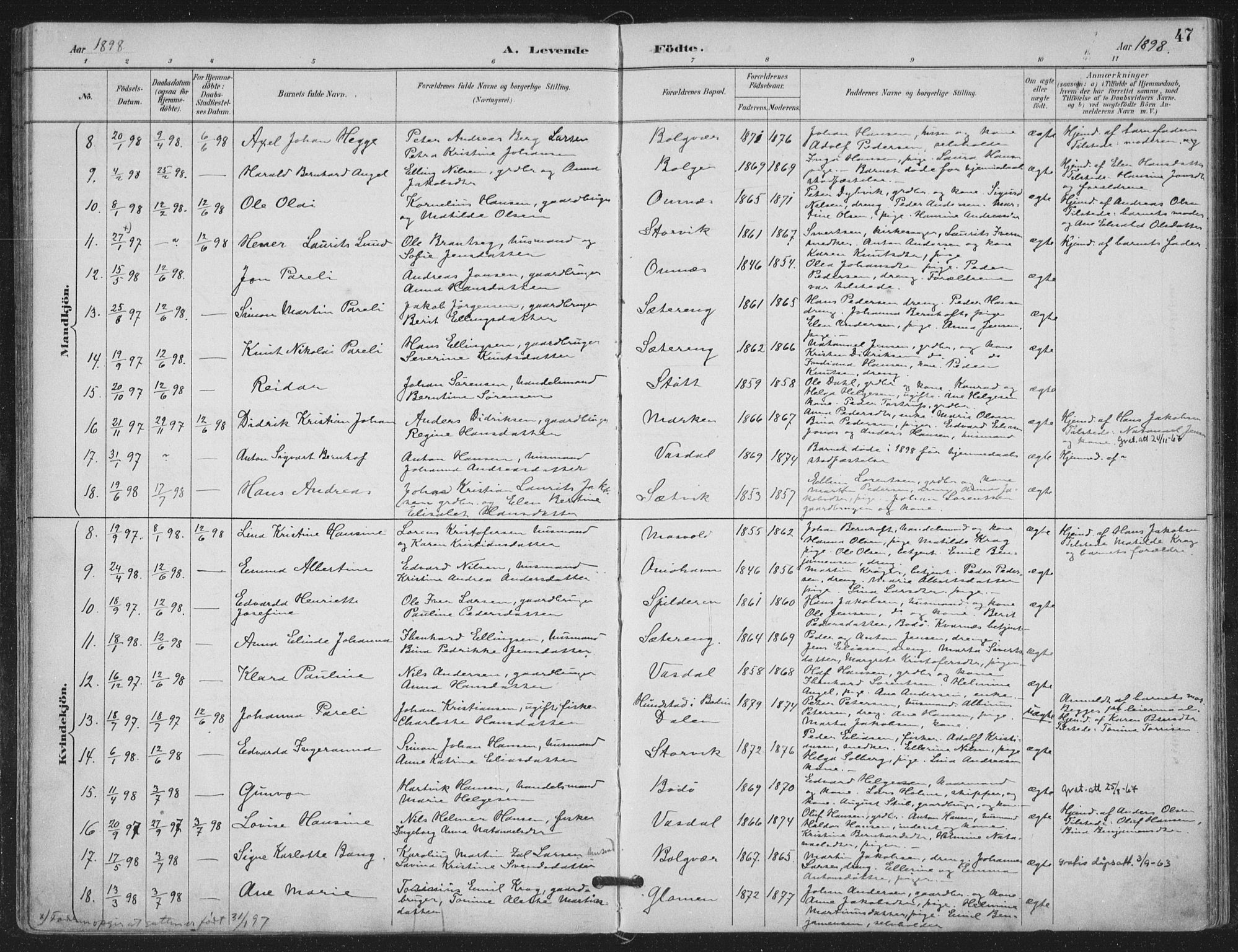 Ministerialprotokoller, klokkerbøker og fødselsregistre - Nordland, SAT/A-1459/843/L0628: Parish register (official) no. 843A03, 1889-1907, p. 47