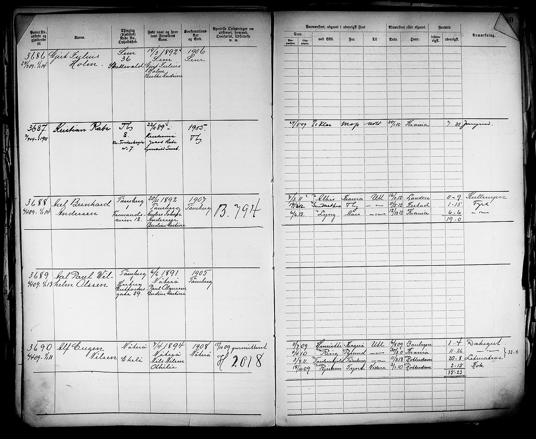 Tønsberg innrulleringskontor, SAKO/A-786/F/Fb/L0005: Annotasjonsrulle Patent nr. 2401-4080, 1904-1910, p. 261