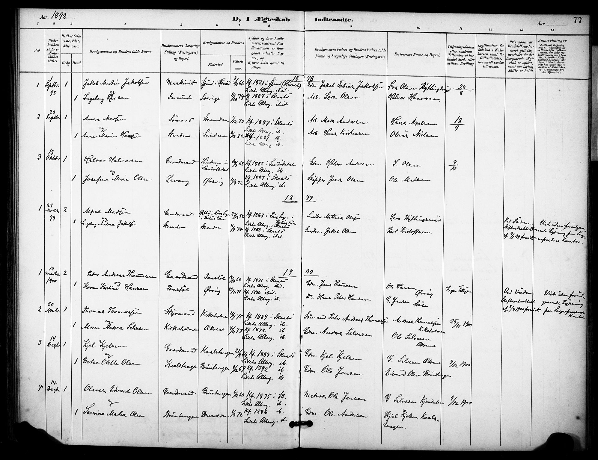 Skåtøy kirkebøker, AV/SAKO-A-304/F/Fb/L0001: Parish register (official) no. II 1, 1892-1916, p. 77