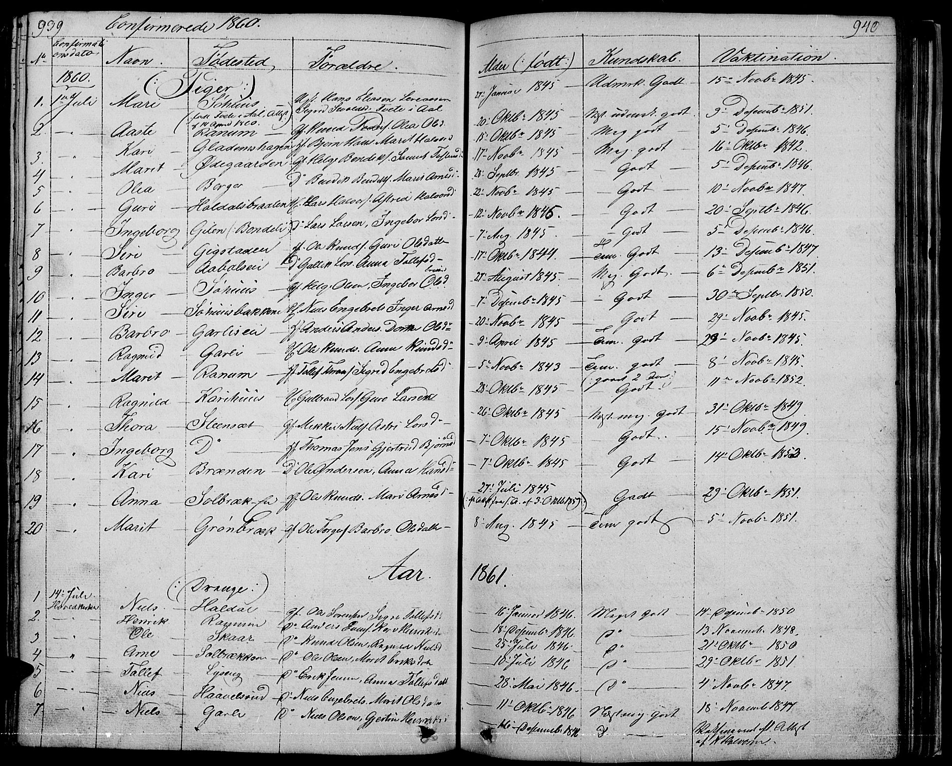 Nord-Aurdal prestekontor, AV/SAH-PREST-132/H/Ha/Hab/L0001: Parish register (copy) no. 1, 1834-1887, p. 939-940