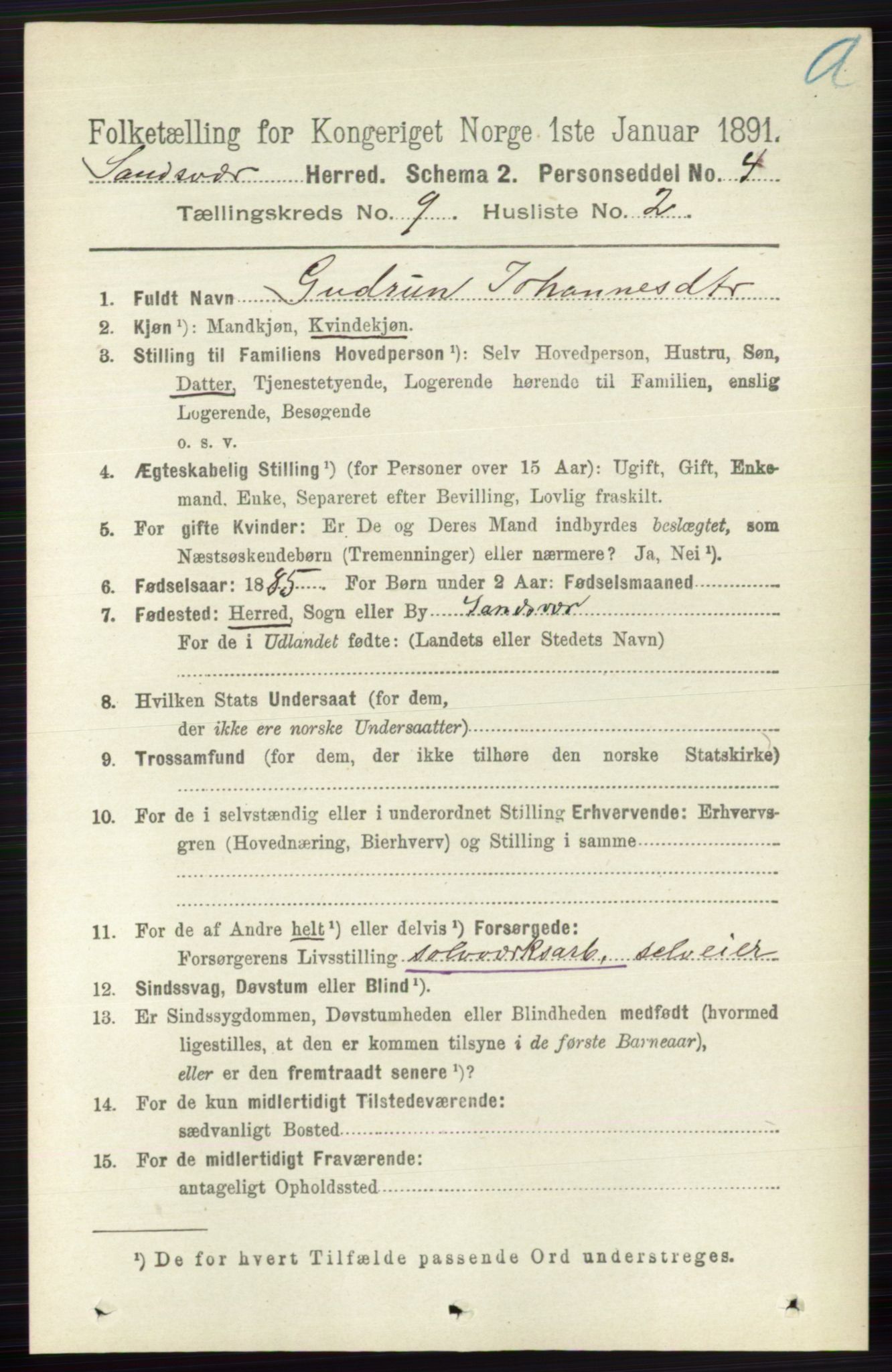 RA, 1891 census for 0629 Sandsvær, 1891, p. 4436