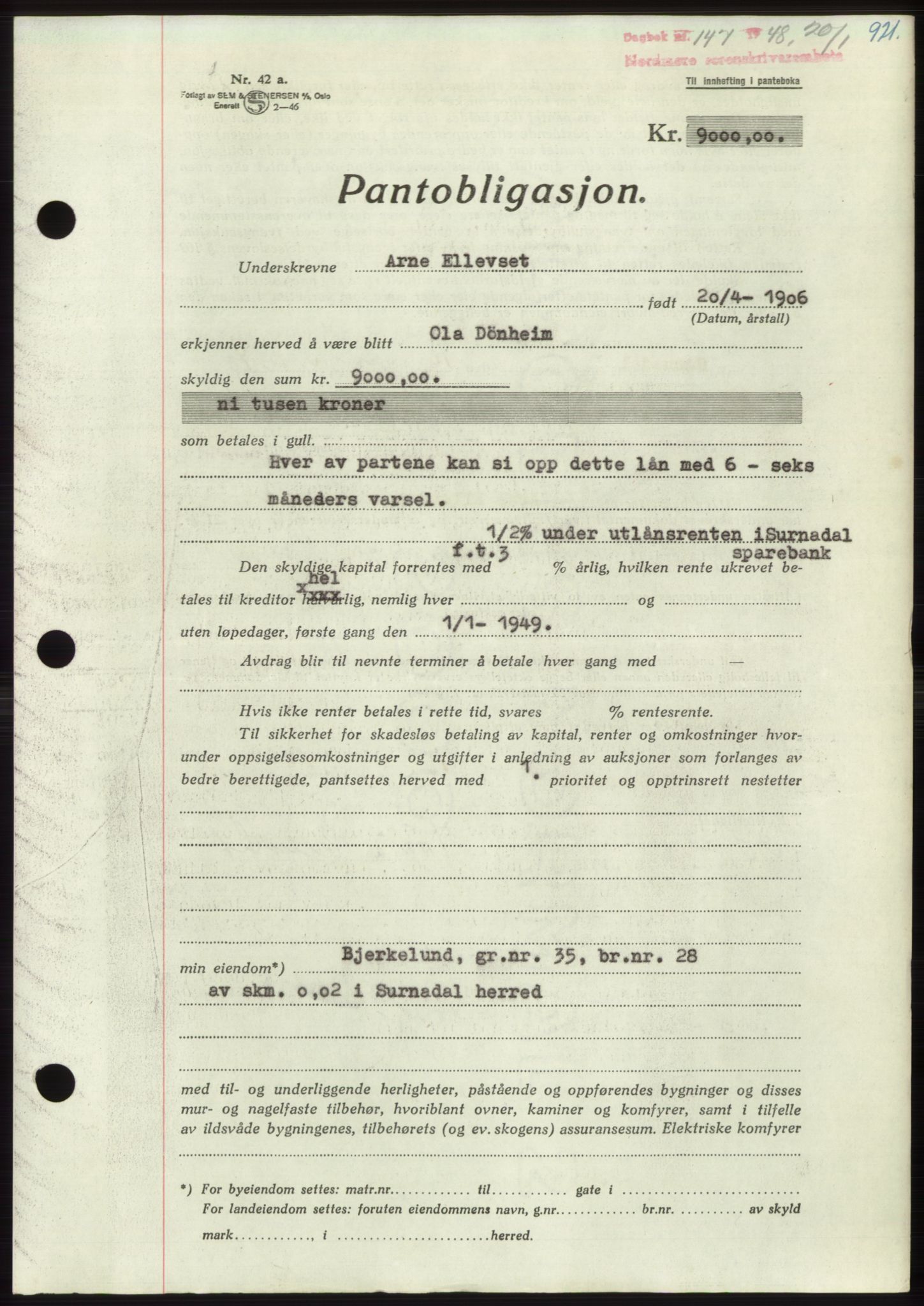 Nordmøre sorenskriveri, AV/SAT-A-4132/1/2/2Ca: Mortgage book no. B97, 1947-1948, Diary no: : 147/1948