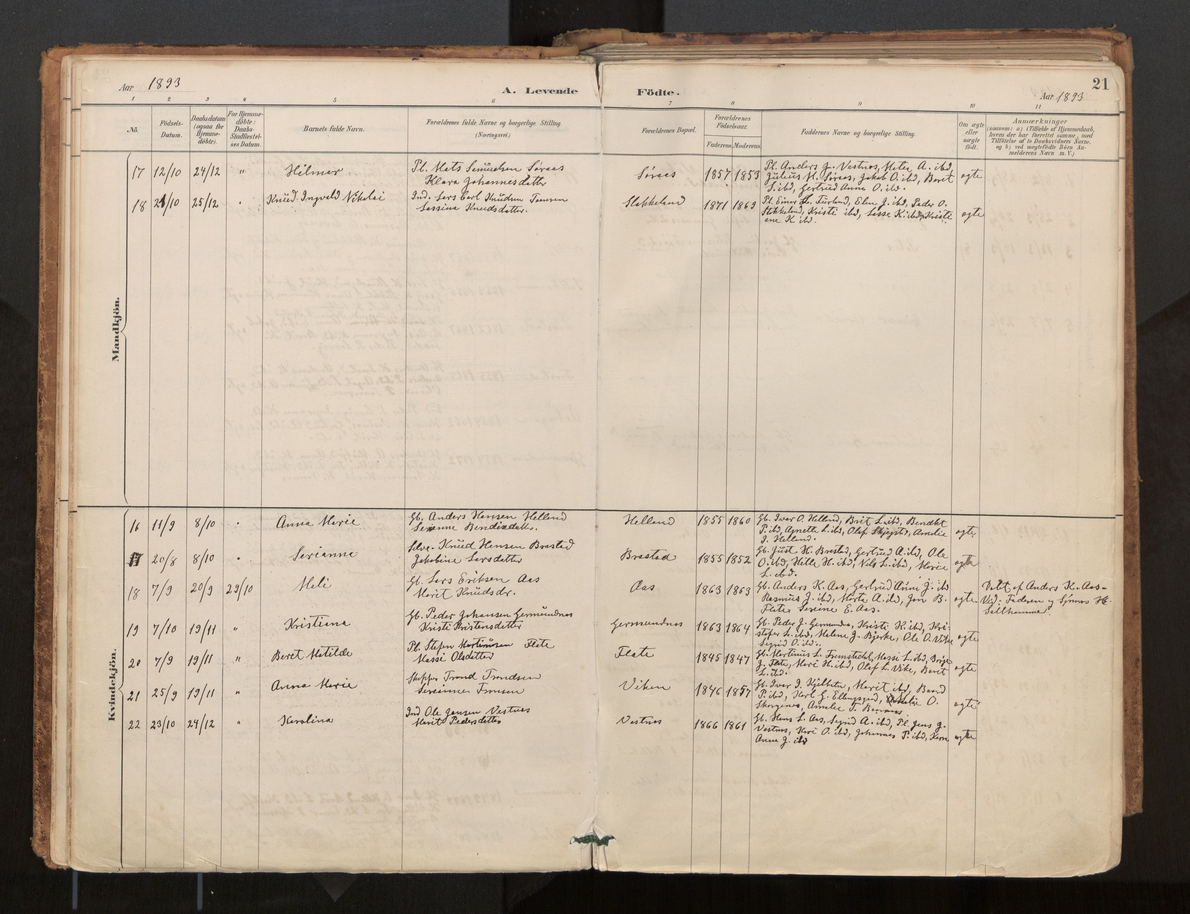 Ministerialprotokoller, klokkerbøker og fødselsregistre - Møre og Romsdal, AV/SAT-A-1454/539/L0531: Parish register (official) no. 539A04, 1887-1913, p. 21