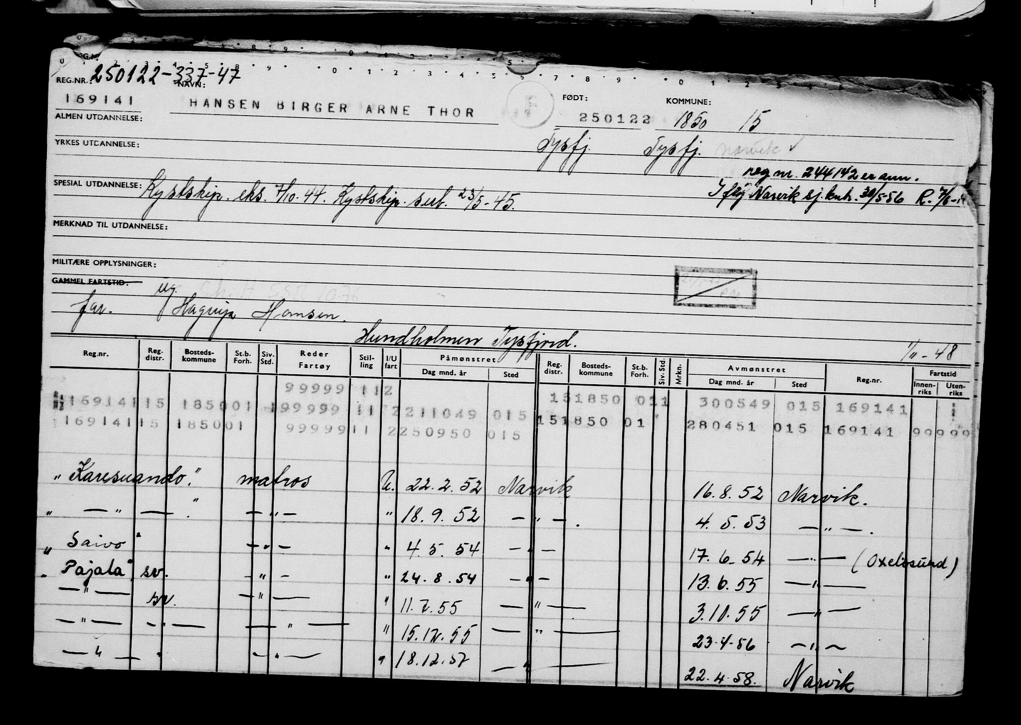 Direktoratet for sjømenn, AV/RA-S-3545/G/Gb/L0202: Hovedkort, 1922, p. 297