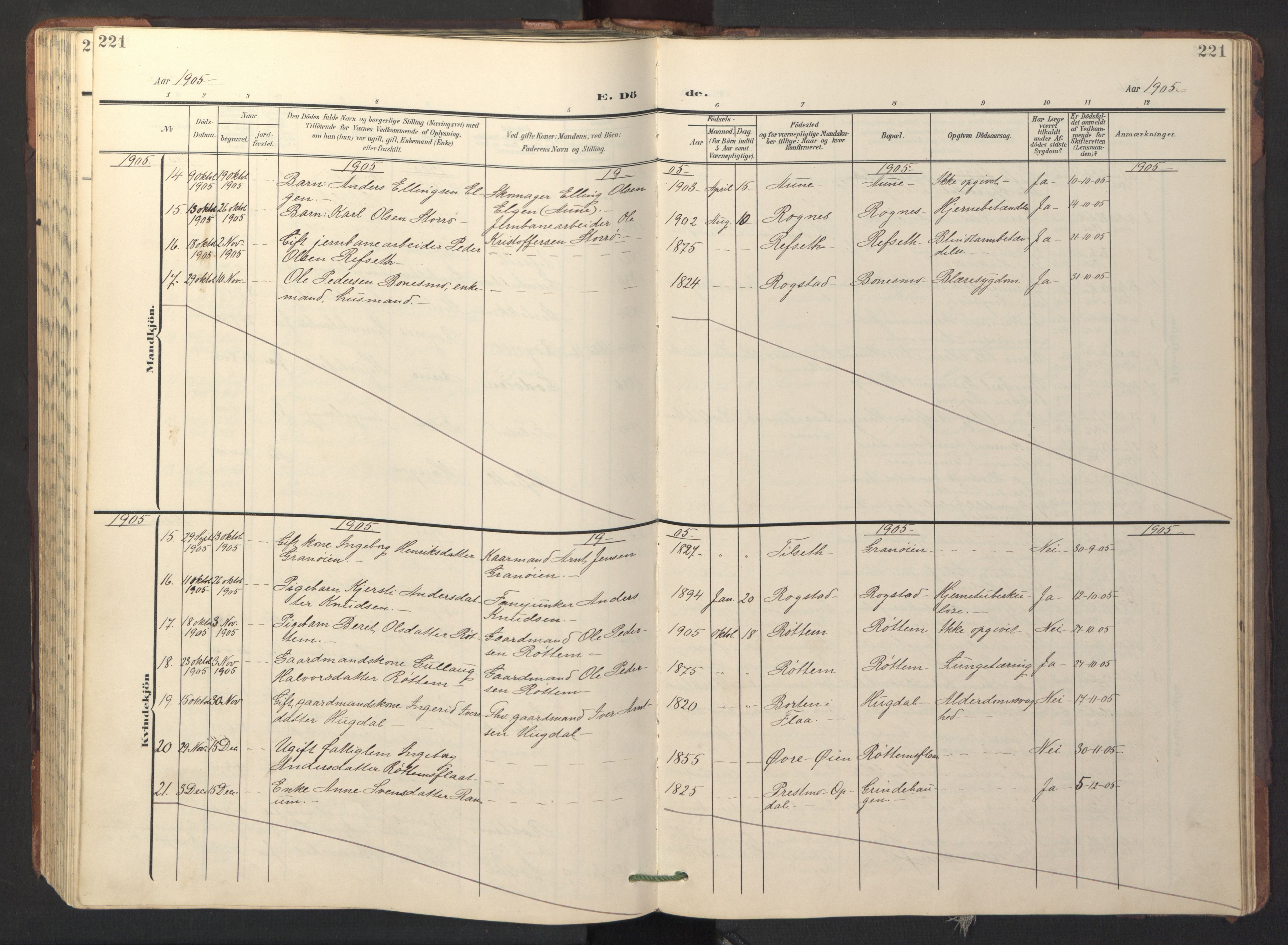 Ministerialprotokoller, klokkerbøker og fødselsregistre - Sør-Trøndelag, SAT/A-1456/687/L1019: Parish register (copy) no. 687C03, 1904-1931, p. 221