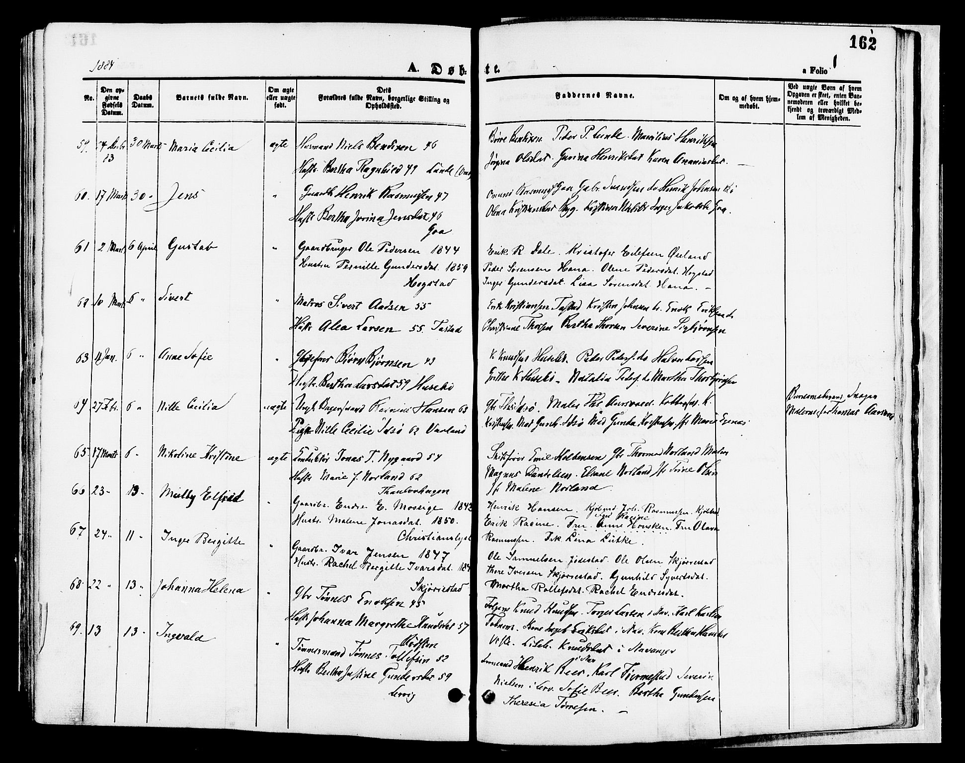 Hetland sokneprestkontor, AV/SAST-A-101826/30/30BA/L0008: Parish register (official) no. A 8, 1877-1884, p. 162