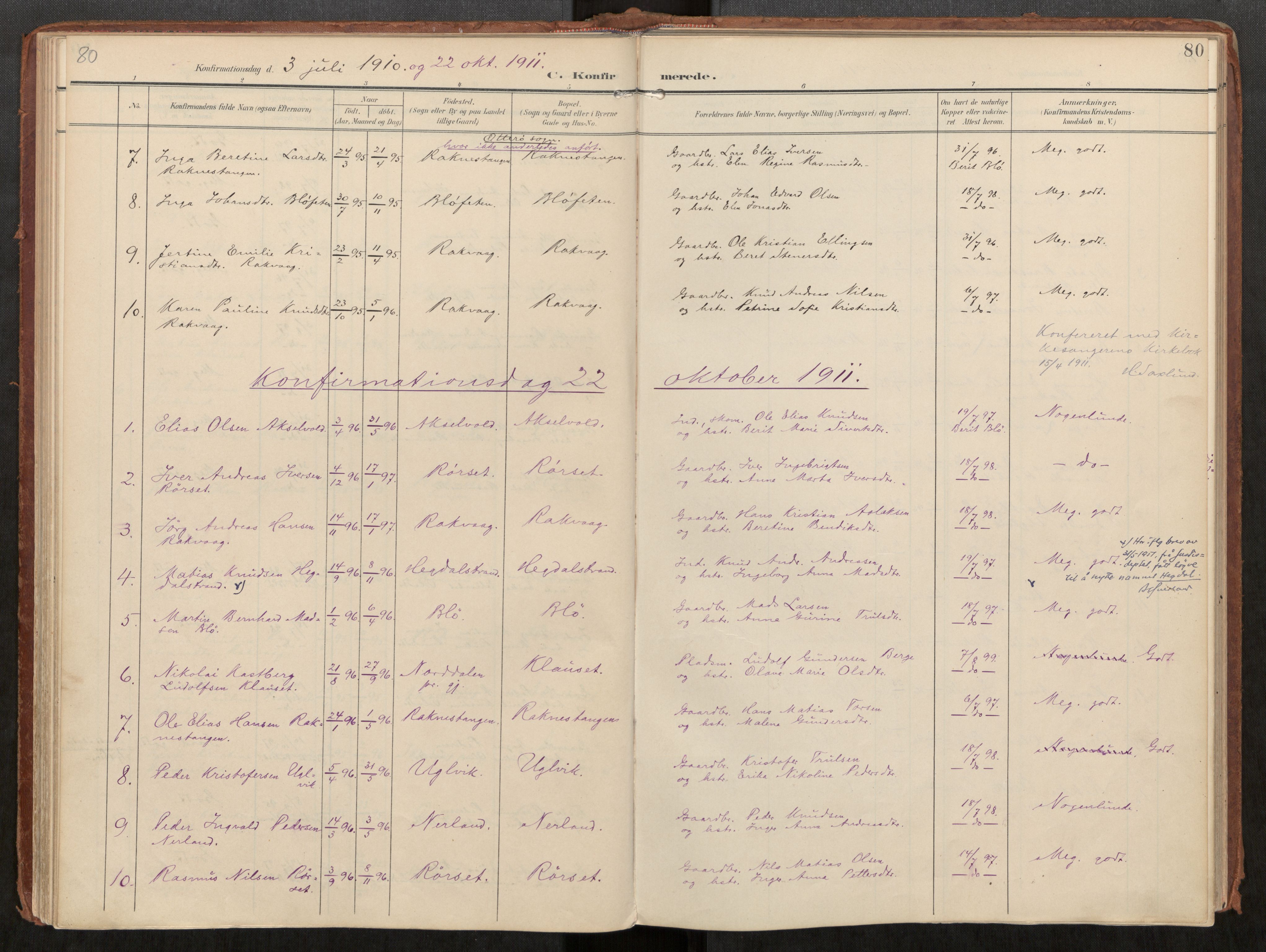 Ministerialprotokoller, klokkerbøker og fødselsregistre - Møre og Romsdal, AV/SAT-A-1454/563/L0740: Parish register (official) no. 563A02, 1903-1923, p. 80