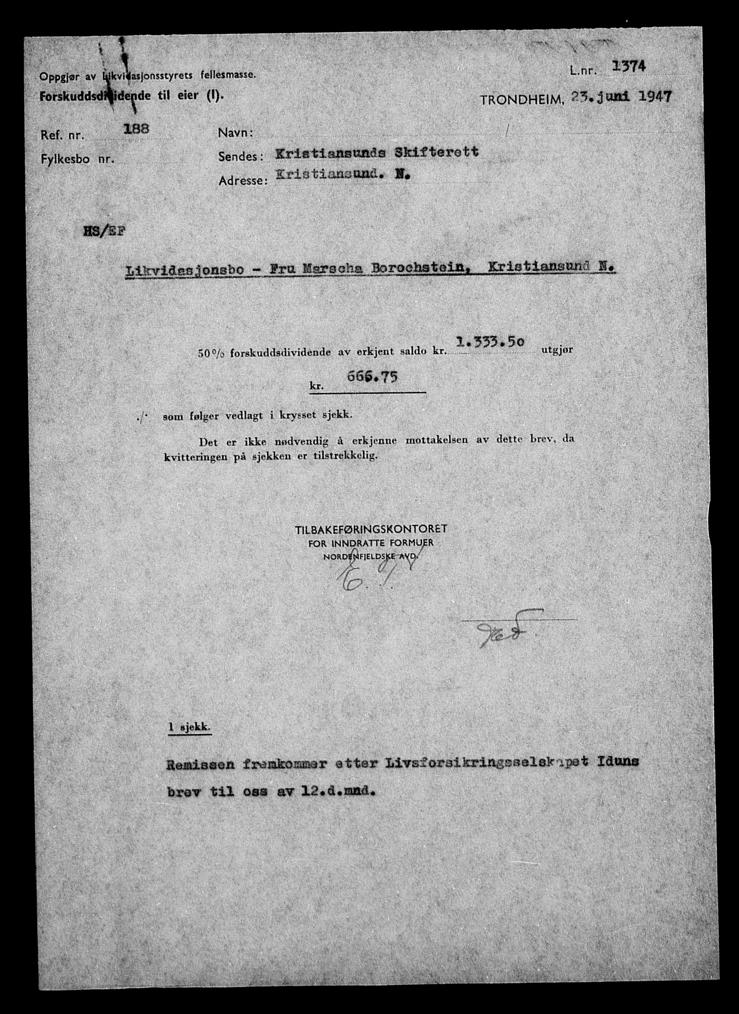 Justisdepartementet, Tilbakeføringskontoret for inndratte formuer, AV/RA-S-1564/H/Hc/Hcb/L0910: --, 1945-1947, p. 412