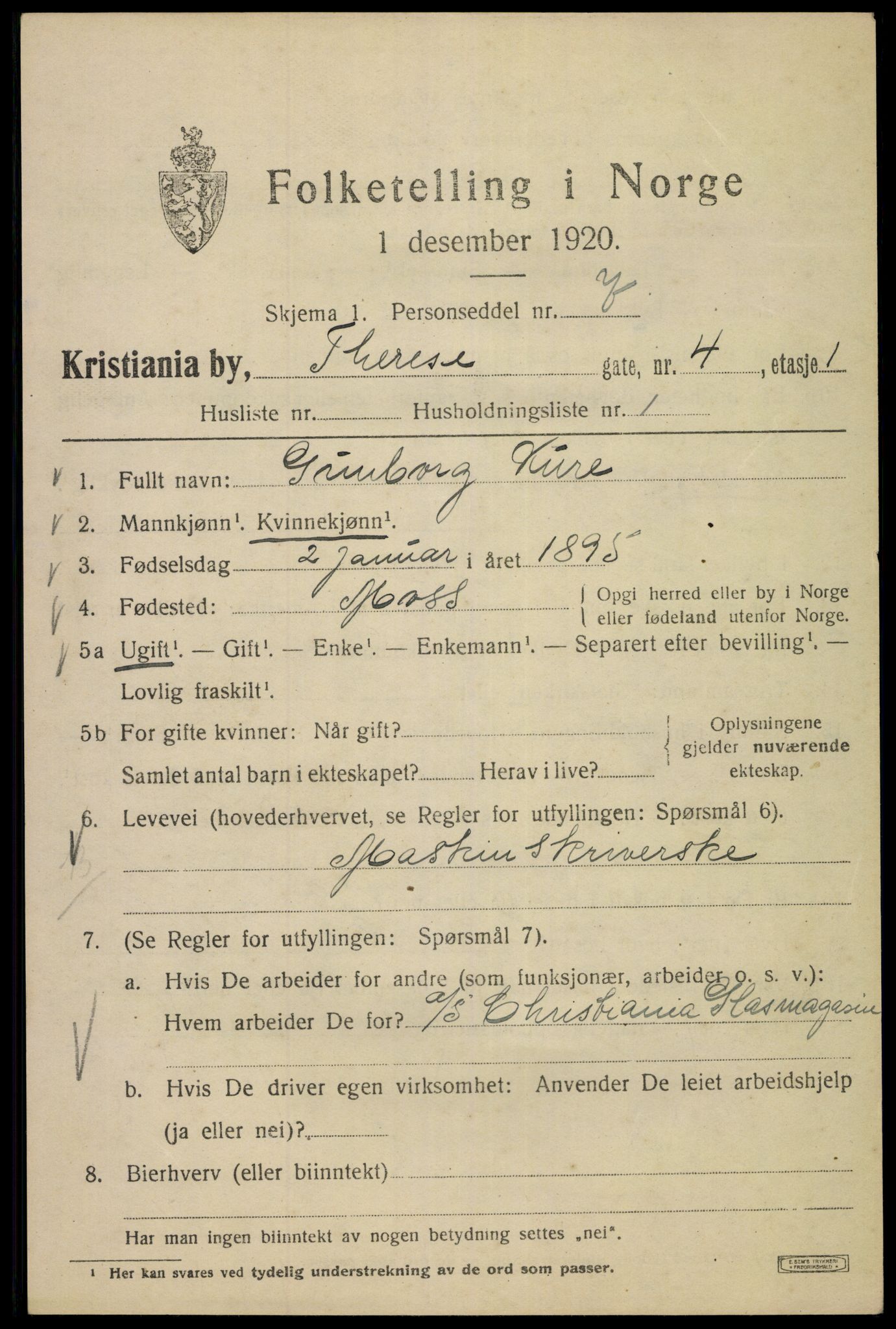 SAO, 1920 census for Kristiania, 1920, p. 566079