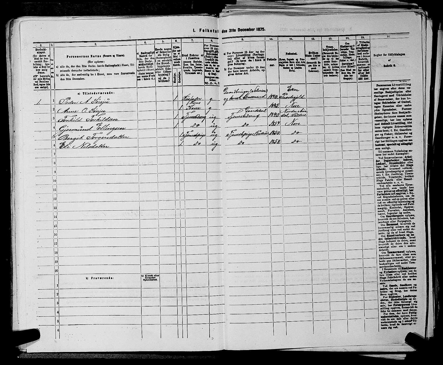 SAKO, 1875 census for 0633P Nore, 1875, p. 1025