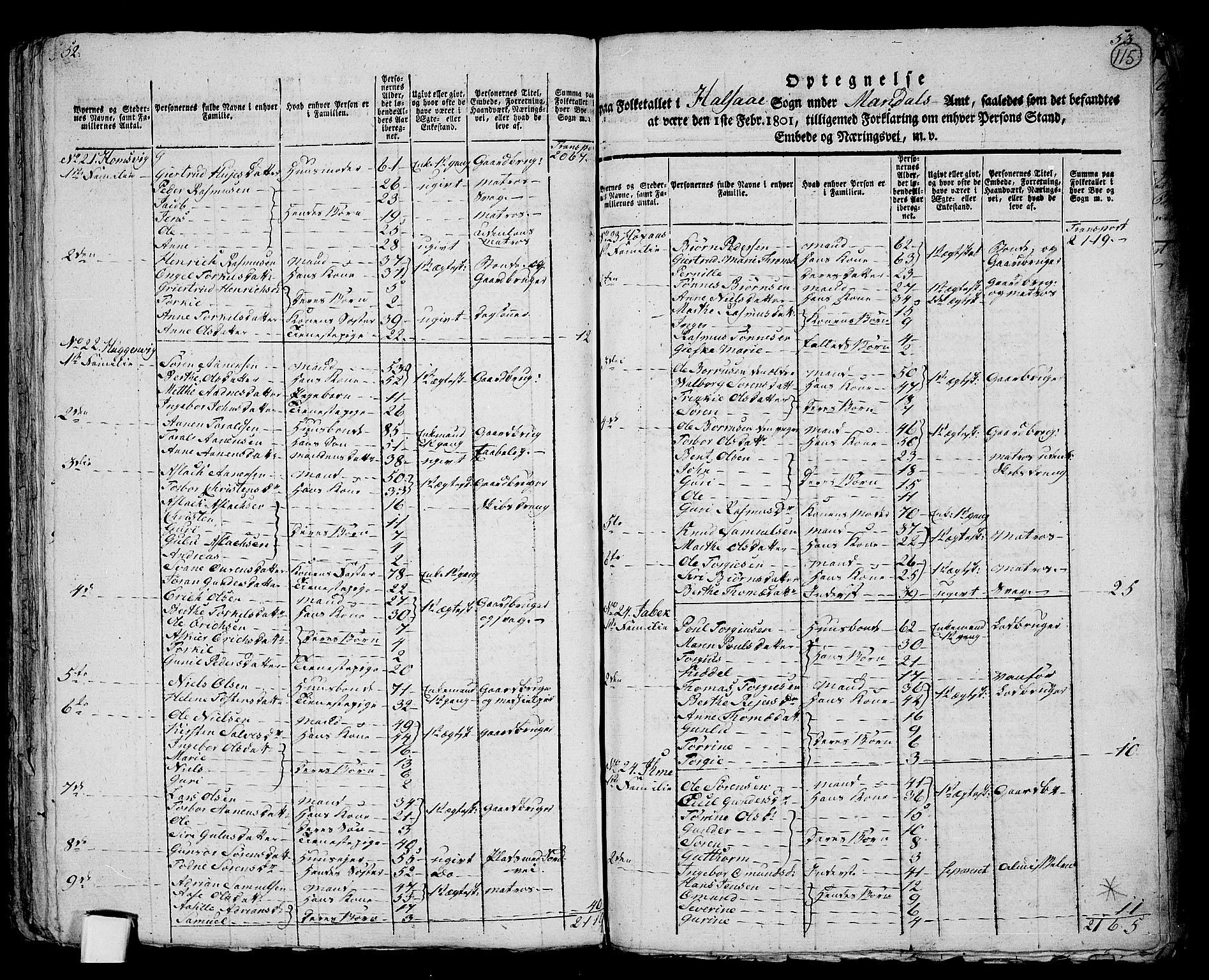 RA, 1801 census for 1019P Mandal, 1801, p. 114b-115a