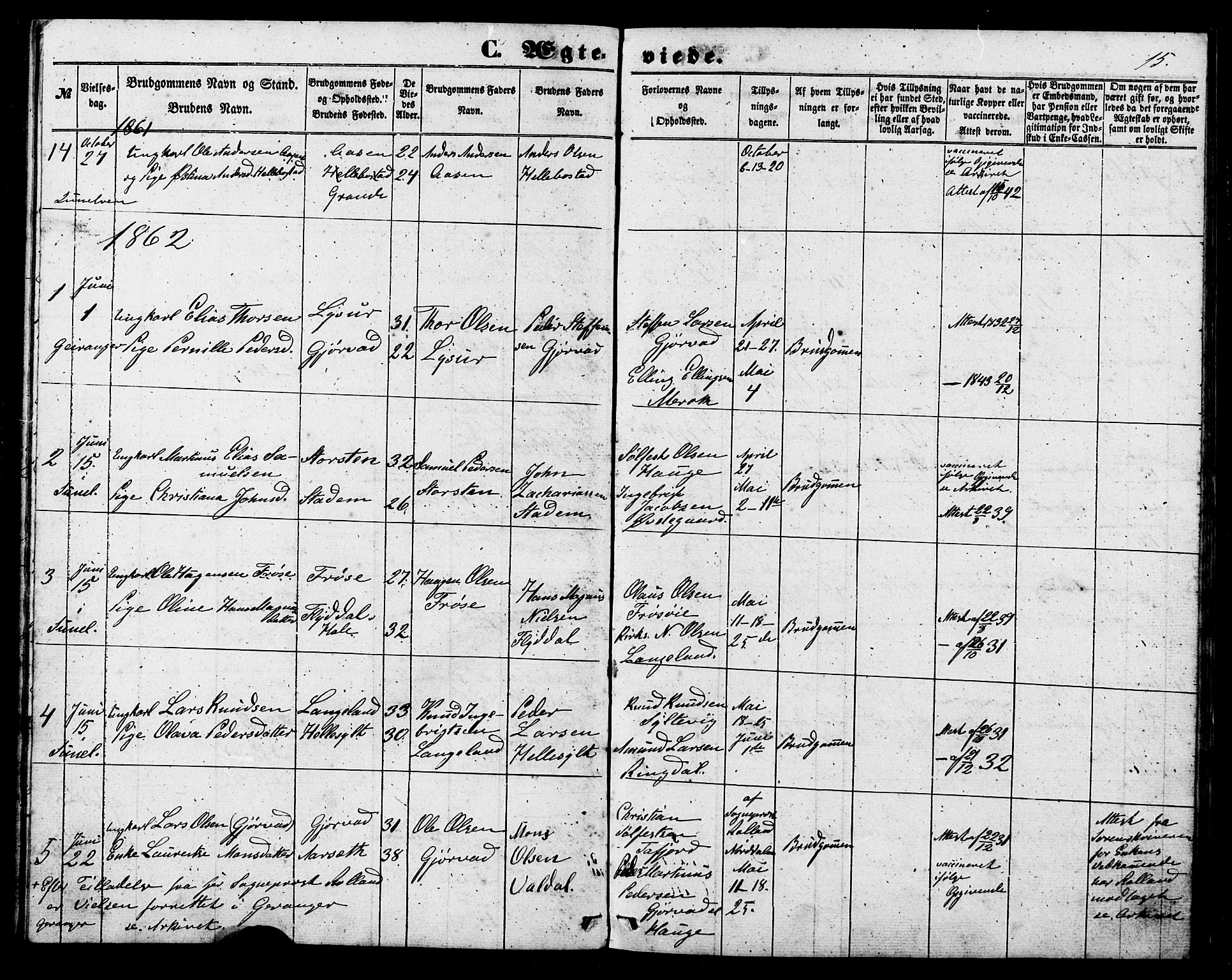 Ministerialprotokoller, klokkerbøker og fødselsregistre - Møre og Romsdal, SAT/A-1454/517/L0224: Parish register (official) no. 517A04, 1853-1880, p. 15