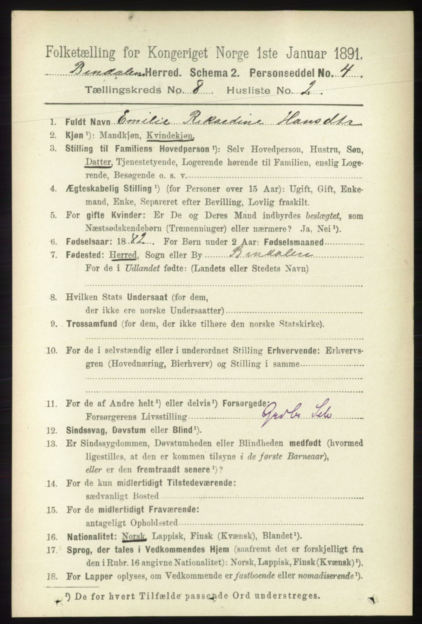 RA, 1891 census for 1811 Bindal, 1891, p. 2618