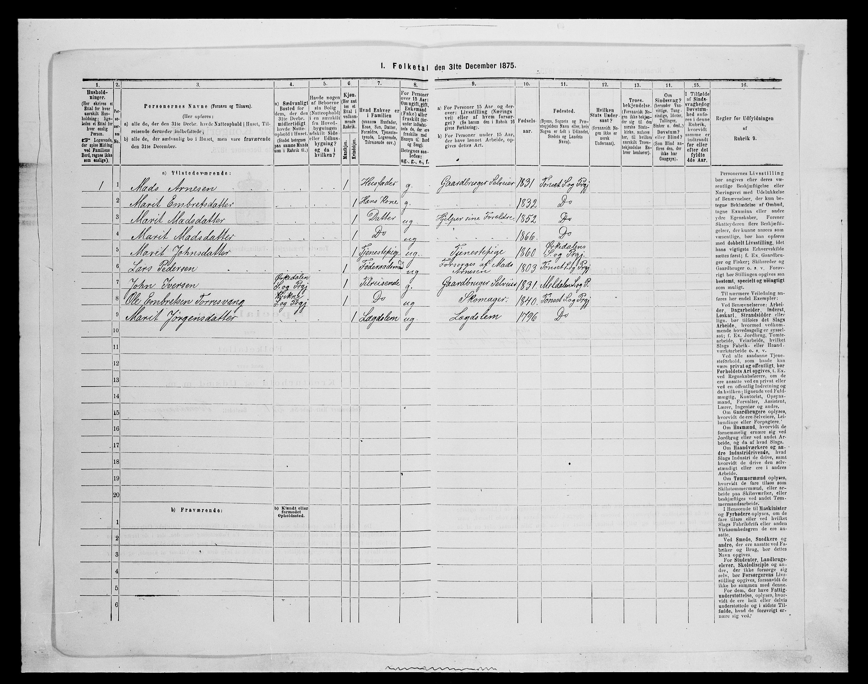 SAH, 1875 census for 0437P Tynset, 1875, p. 906