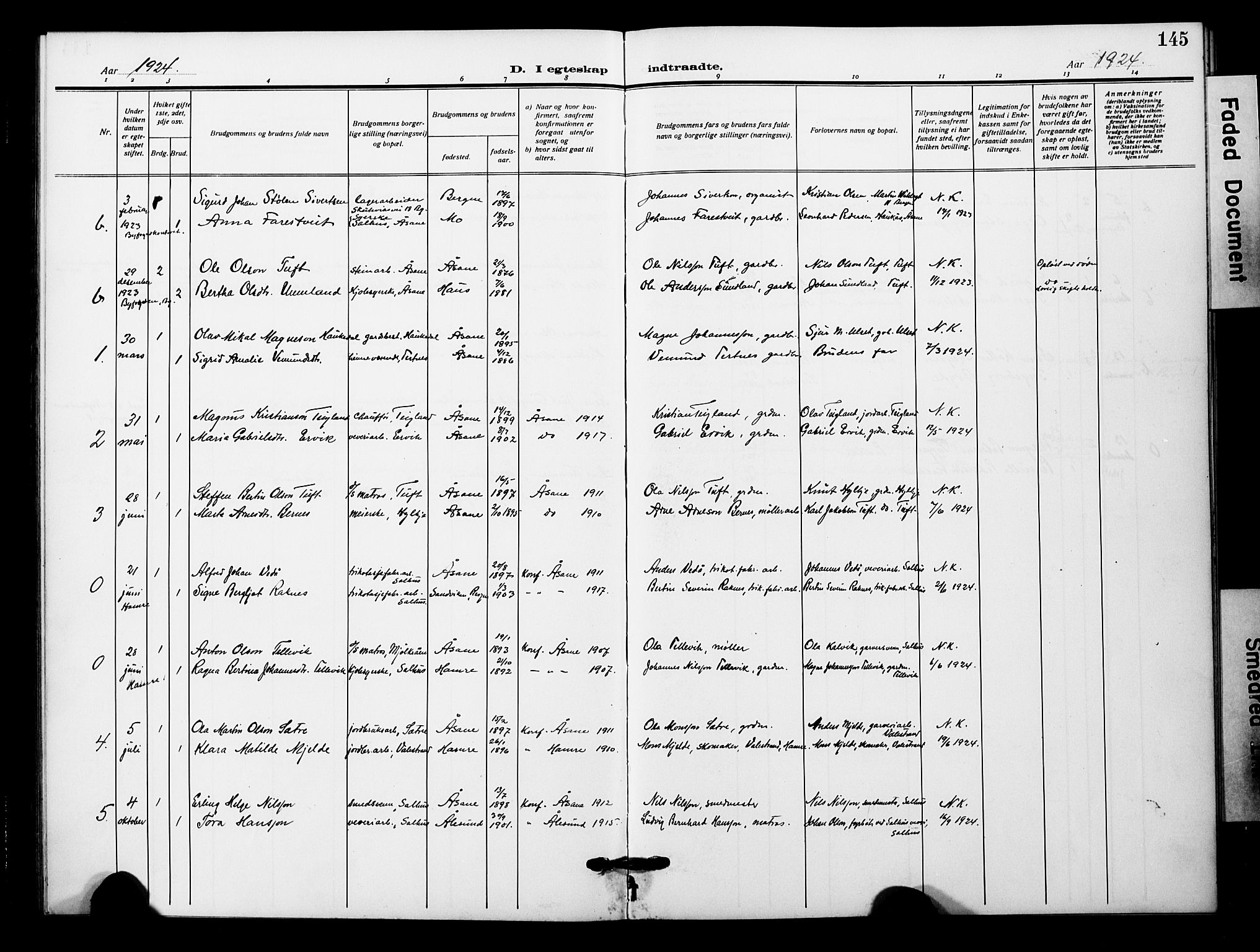 Åsane sokneprestembete, AV/SAB-A-79401/H/Hab: Parish register (copy) no. A 4, 1915-1927, p. 145