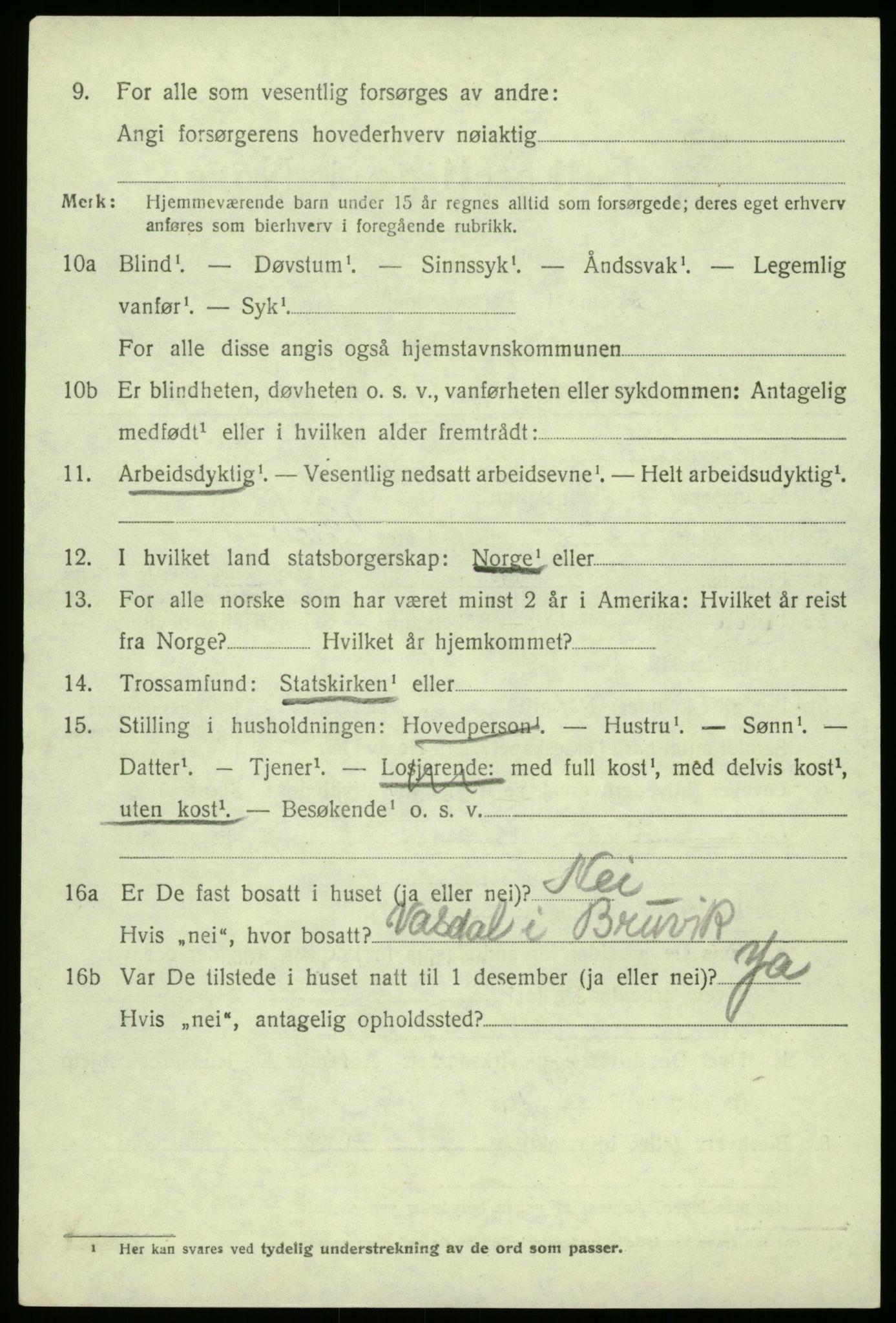 SAB, 1920 census for Bruvik, 1920, p. 4883