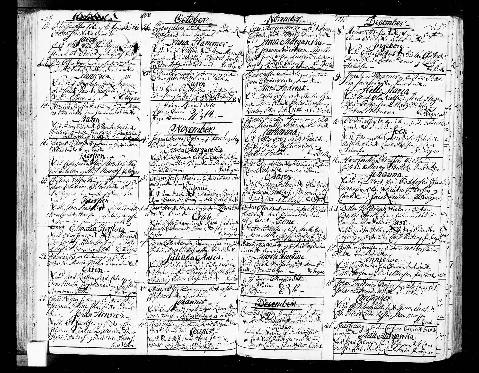 Oslo domkirke Kirkebøker, SAO/A-10752/F/Fa/L0004: Parish register (official) no. 4, 1743-1786, p. 258-259