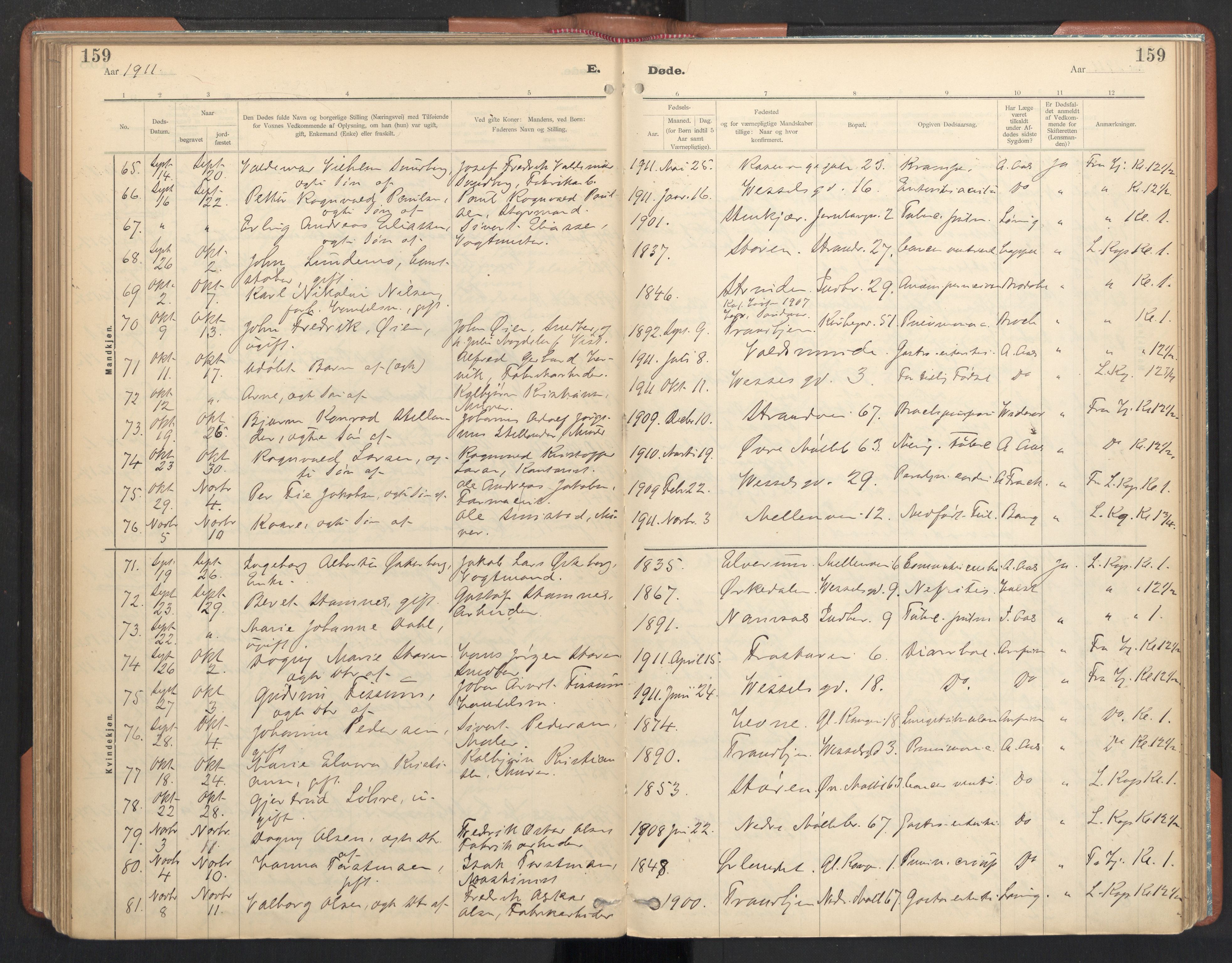 Ministerialprotokoller, klokkerbøker og fødselsregistre - Sør-Trøndelag, SAT/A-1456/605/L0244: Parish register (official) no. 605A06, 1908-1954, p. 159