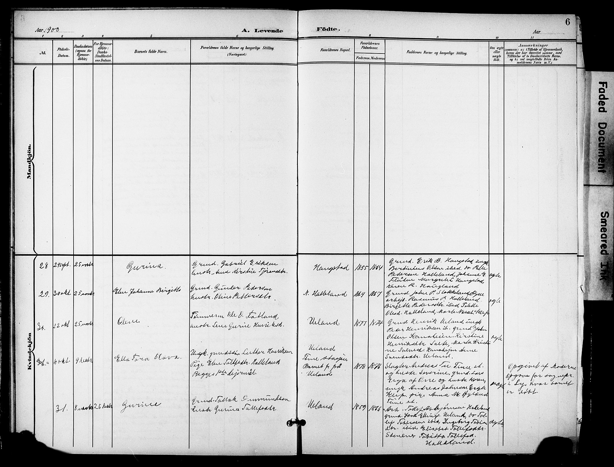 Hå sokneprestkontor, AV/SAST-A-101801/001/30BB/L0006: Parish register (copy) no. B 6, 1900-1924, p. 6