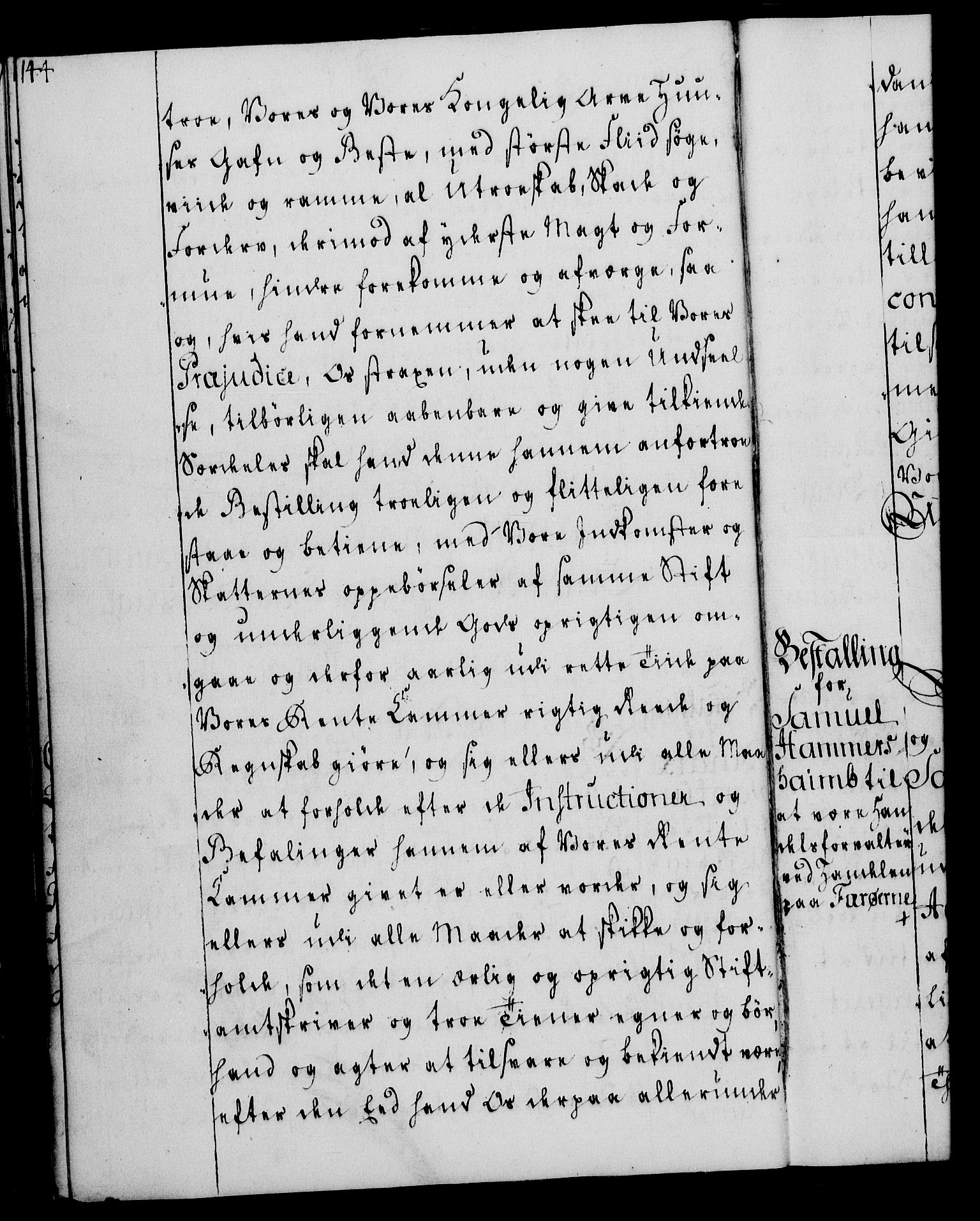 Rentekammeret, Kammerkanselliet, RA/EA-3111/G/Gg/Gge/L0004: Norsk bestallingsprotokoll med register (merket RK 53.28), 1762-1771, p. 144