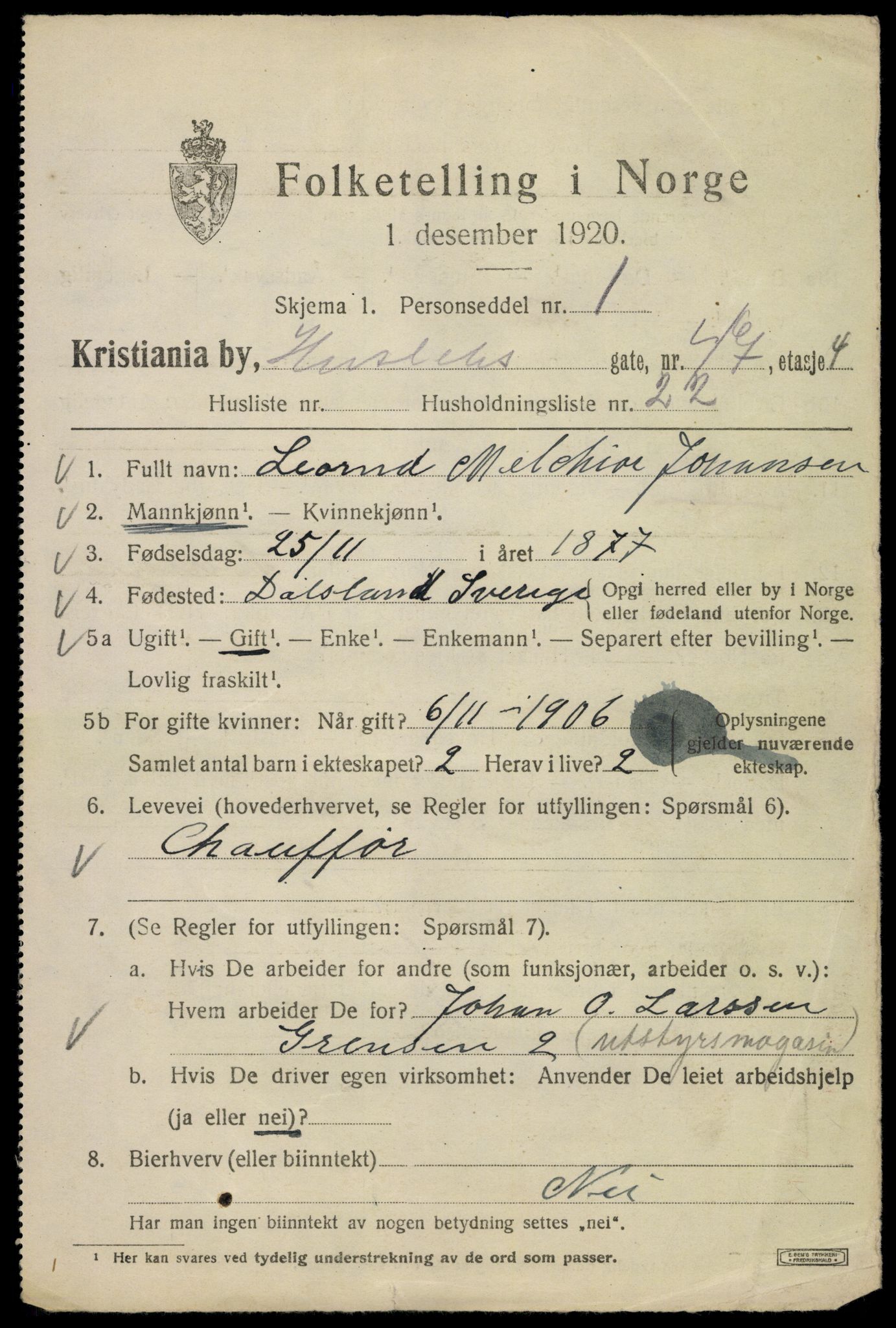 SAO, 1920 census for Kristiania, 1920, p. 292397