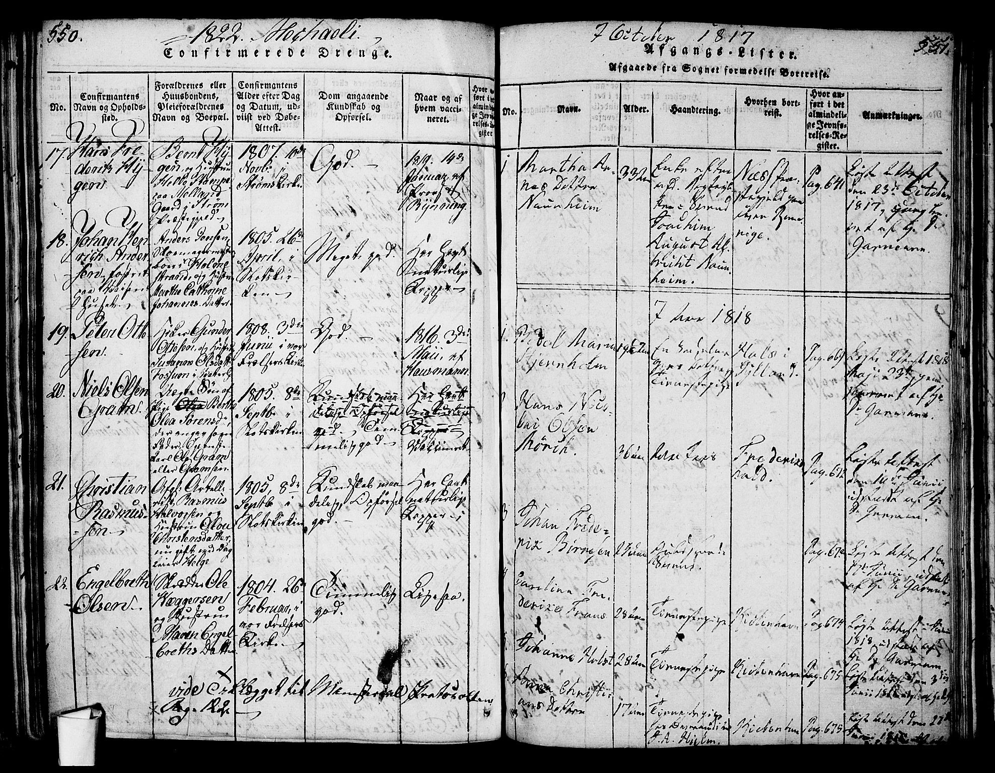Oslo domkirke Kirkebøker, SAO/A-10752/G/Ga/L0001: Parish register (copy) no. 1, 1817-1825, p. 550-551