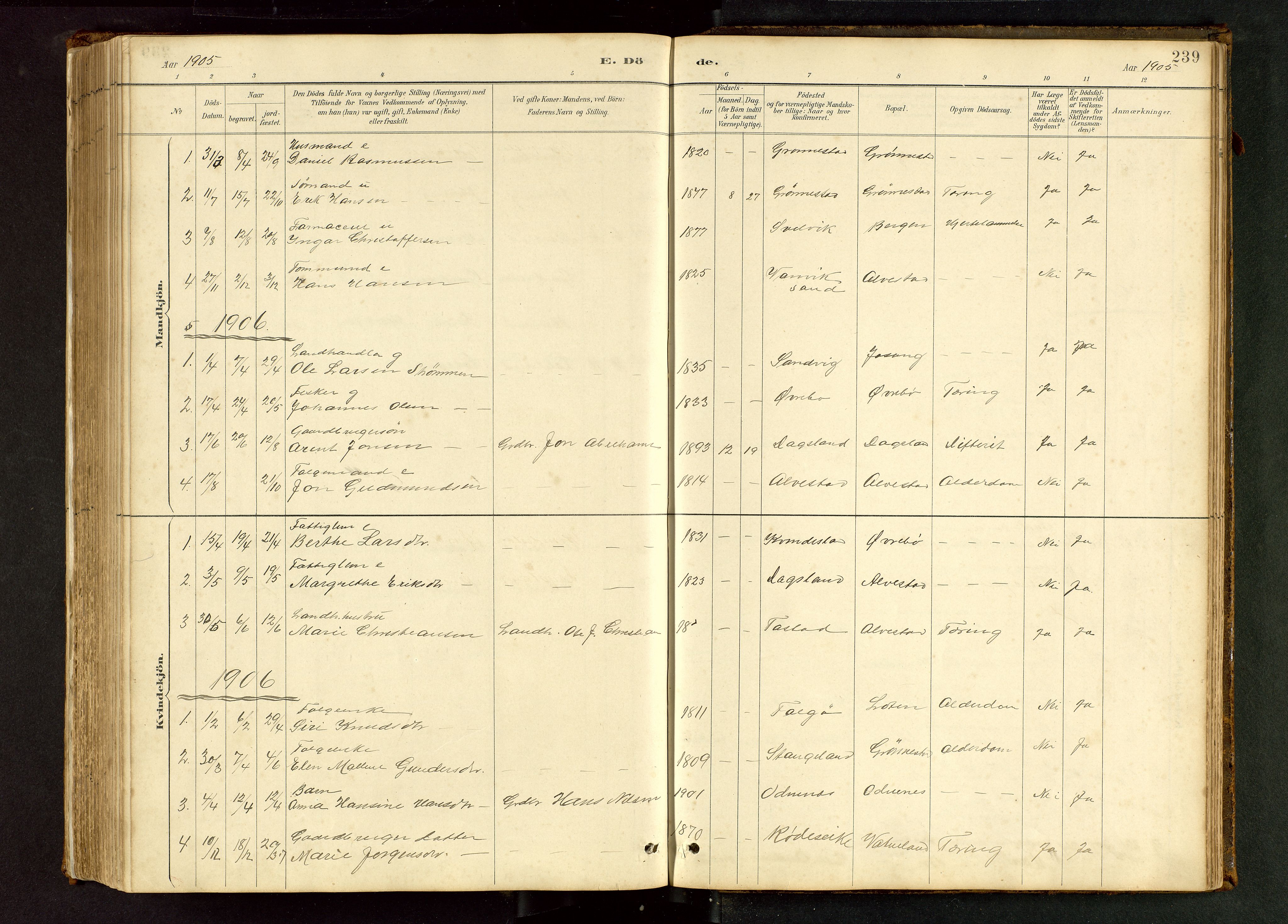 Tysvær sokneprestkontor, AV/SAST-A -101864/H/Ha/Hab/L0005: Parish register (copy) no. B 5, 1887-1947, p. 239