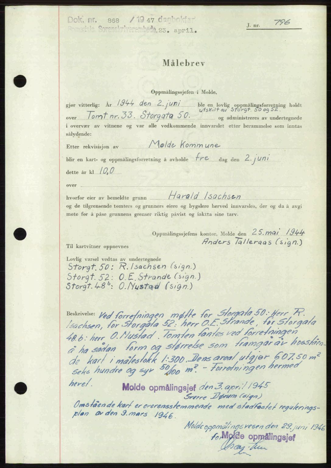 Romsdal sorenskriveri, AV/SAT-A-4149/1/2/2C: Mortgage book no. A22, 1947-1947, Diary no: : 868/1947