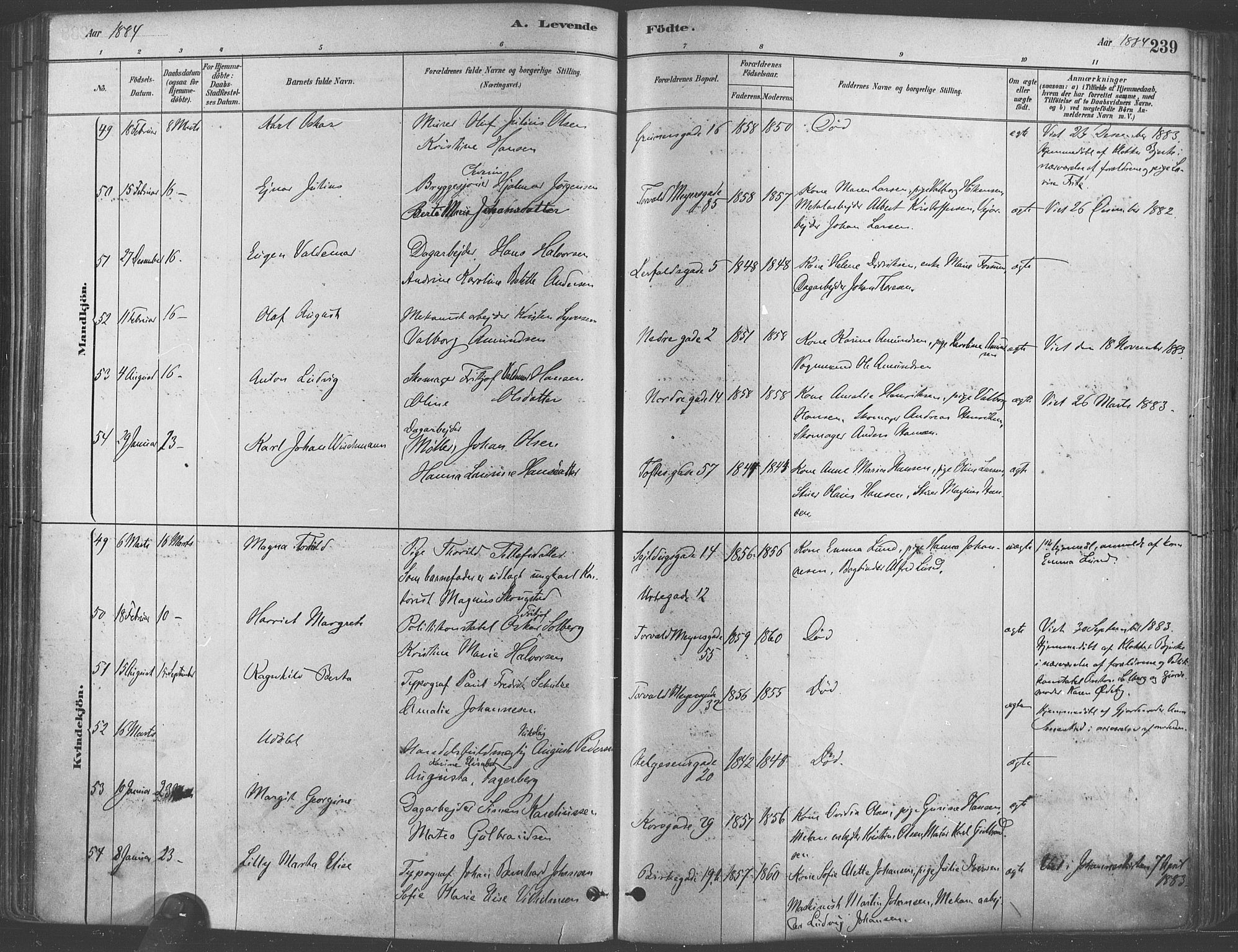 Paulus prestekontor Kirkebøker, AV/SAO-A-10871/F/Fa/L0003: Parish register (official) no. 3, 1879-1887, p. 239