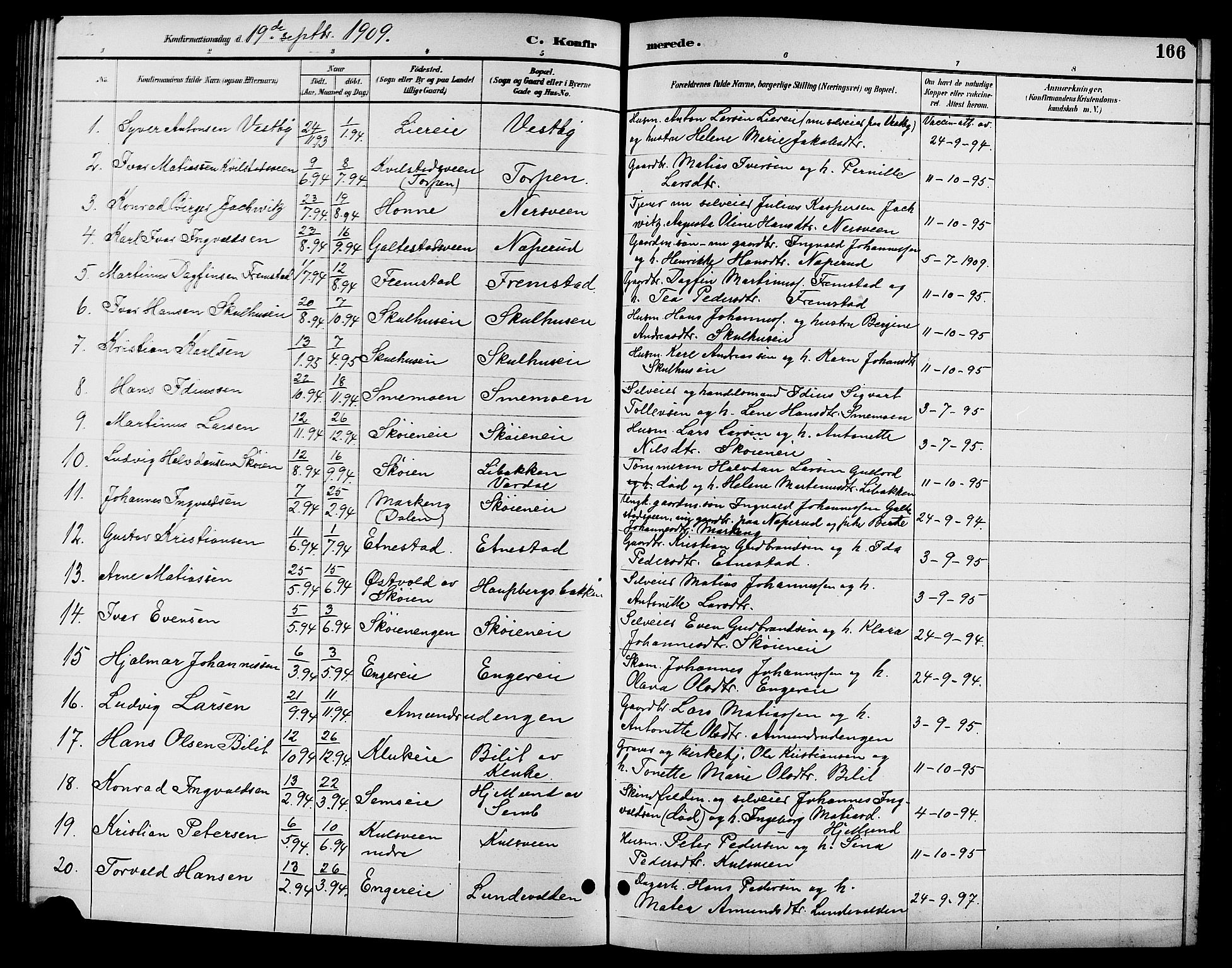 Biri prestekontor, SAH/PREST-096/H/Ha/Hab/L0004: Parish register (copy) no. 4, 1892-1909, p. 166