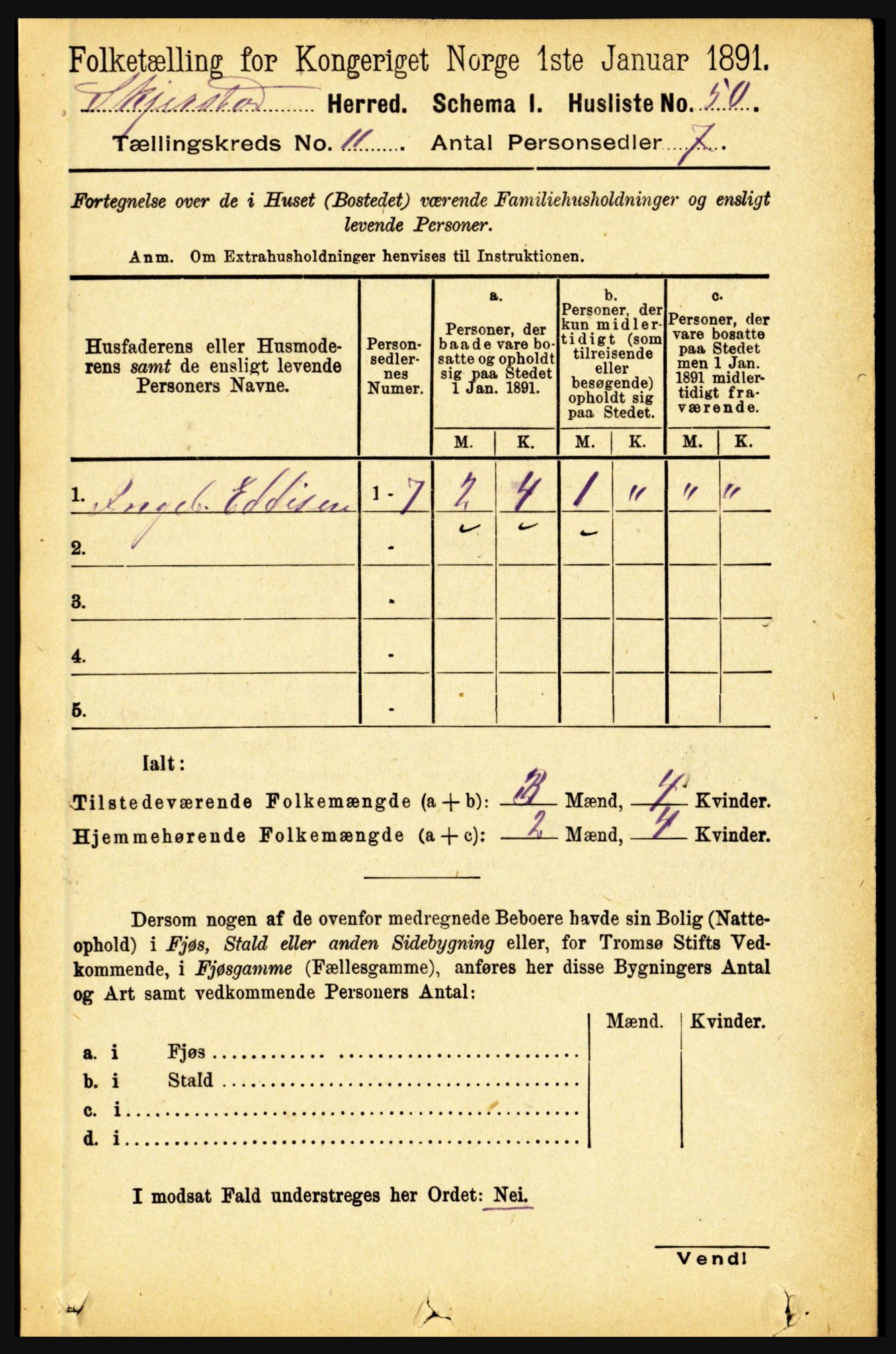 RA, 1891 census for 1842 Skjerstad, 1891, p. 3583