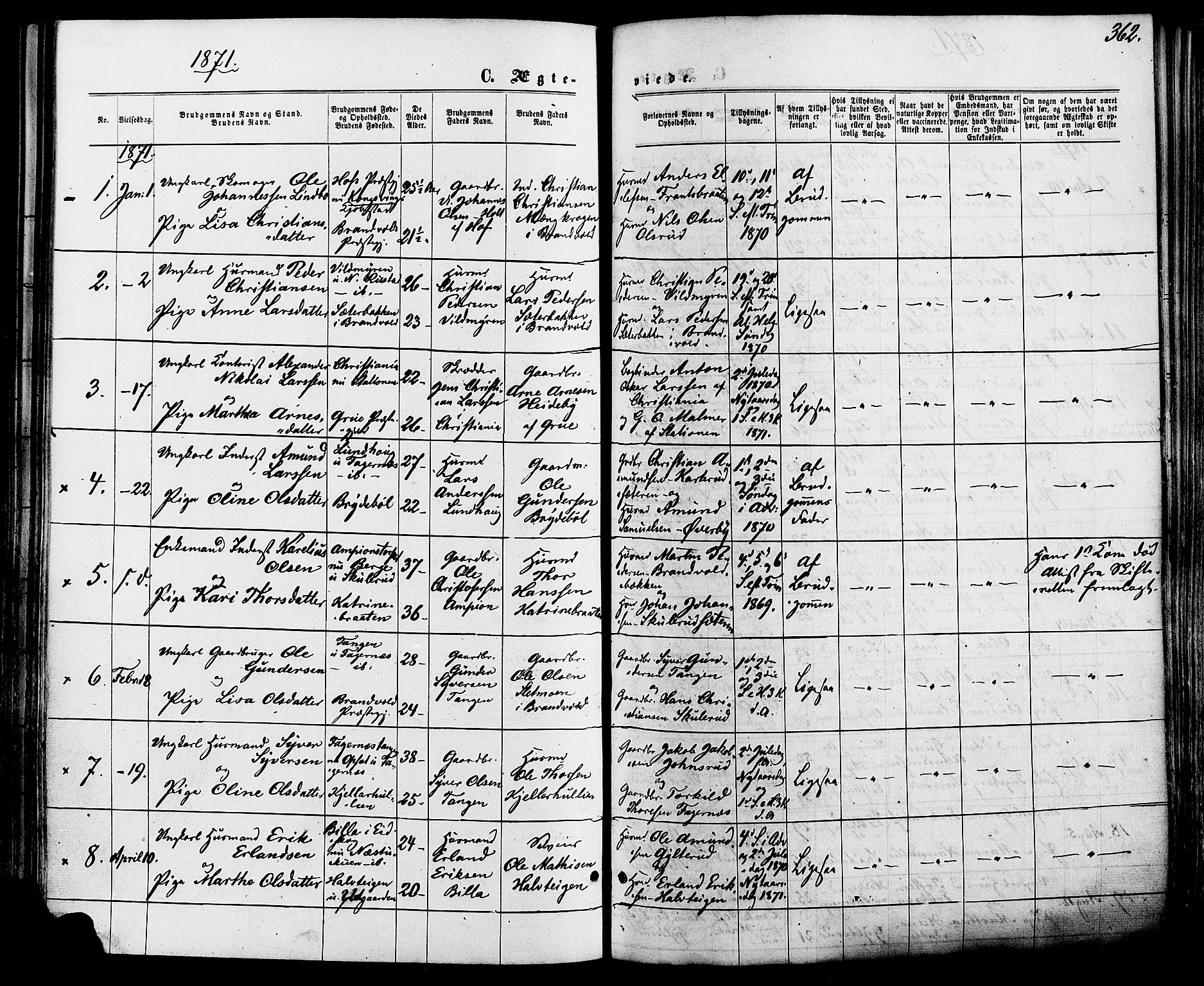 Vinger prestekontor, SAH/PREST-024/H/Ha/Haa/L0012: Parish register (official) no. 12, 1871-1880, p. 362