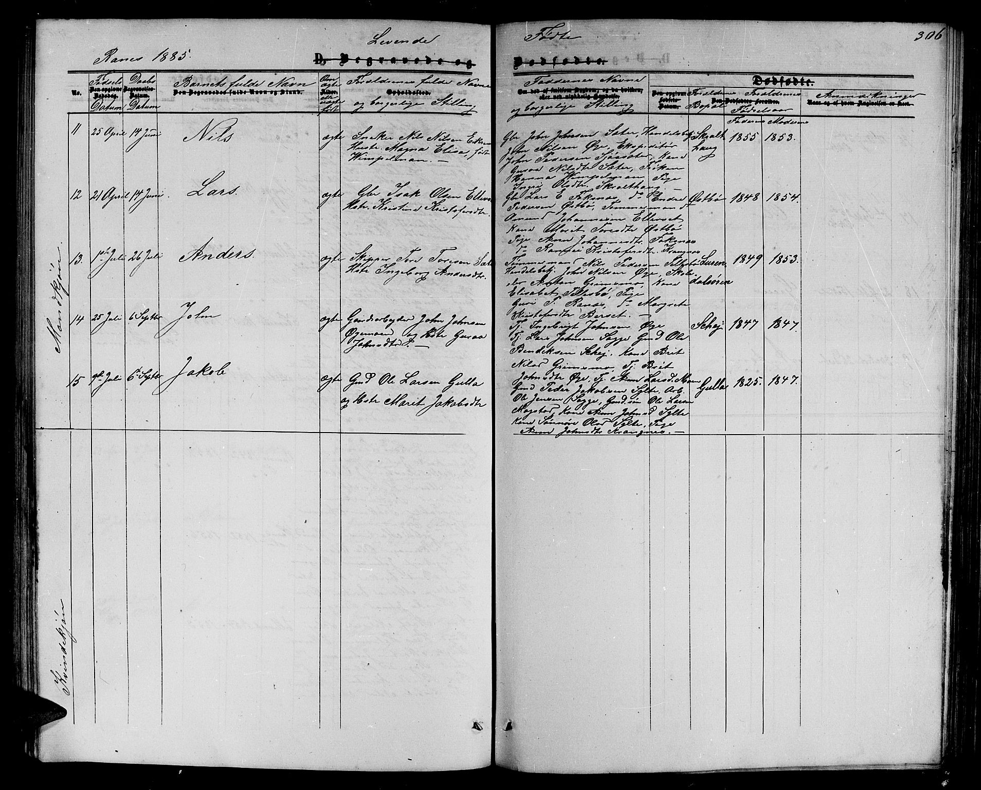 Ministerialprotokoller, klokkerbøker og fødselsregistre - Møre og Romsdal, AV/SAT-A-1454/595/L1051: Parish register (copy) no. 595C03, 1866-1891, p. 306