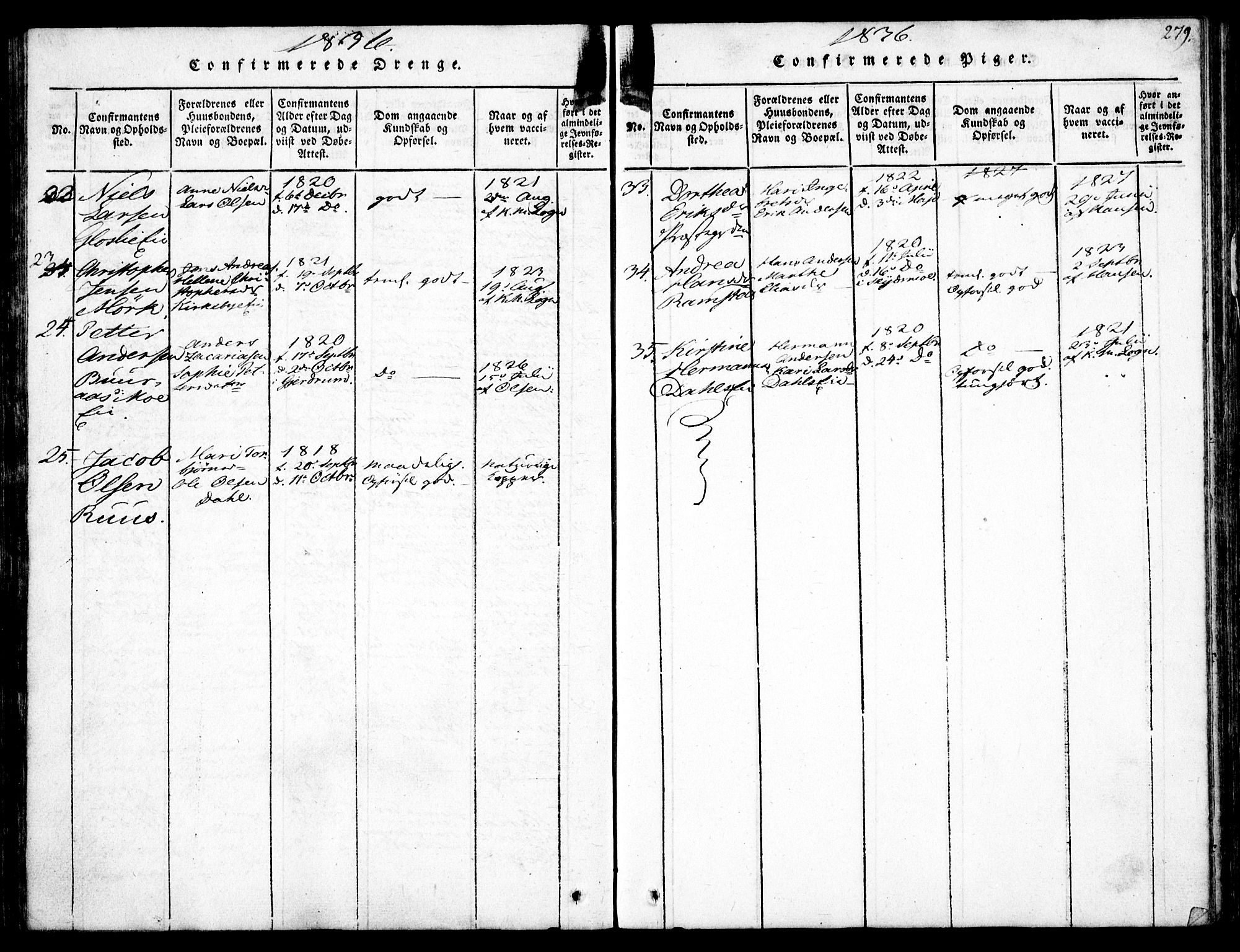 Nittedal prestekontor Kirkebøker, SAO/A-10365a/F/Fa/L0003: Parish register (official) no. I 3, 1814-1836, p. 279