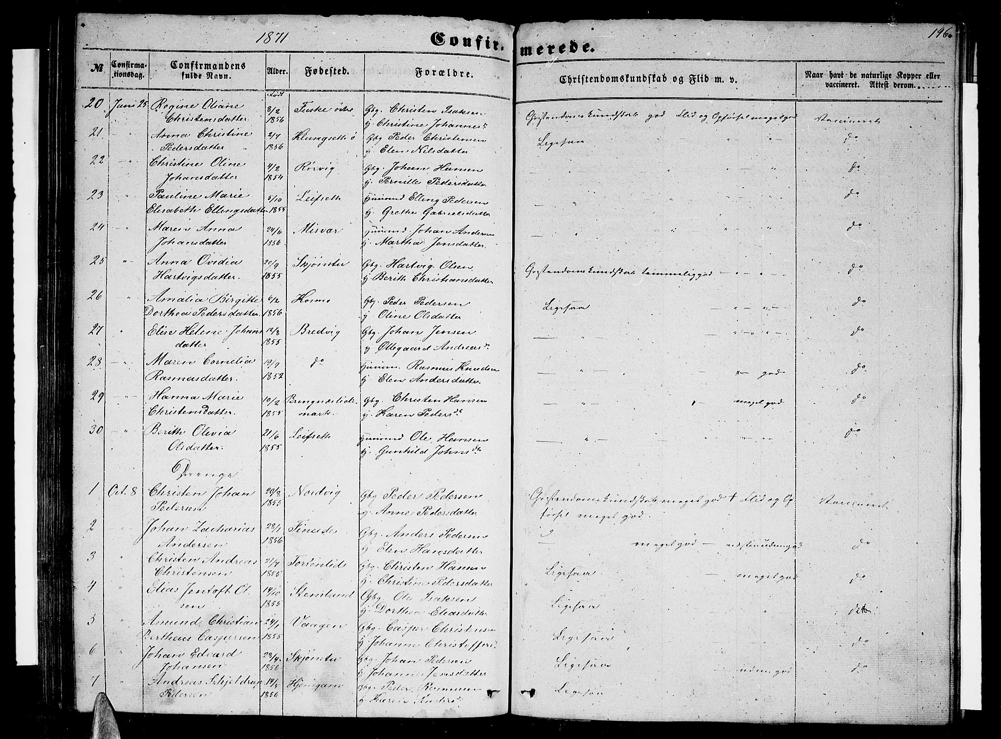 Ministerialprotokoller, klokkerbøker og fødselsregistre - Nordland, AV/SAT-A-1459/852/L0753: Parish register (copy) no. 852C04, 1856-1877, p. 196