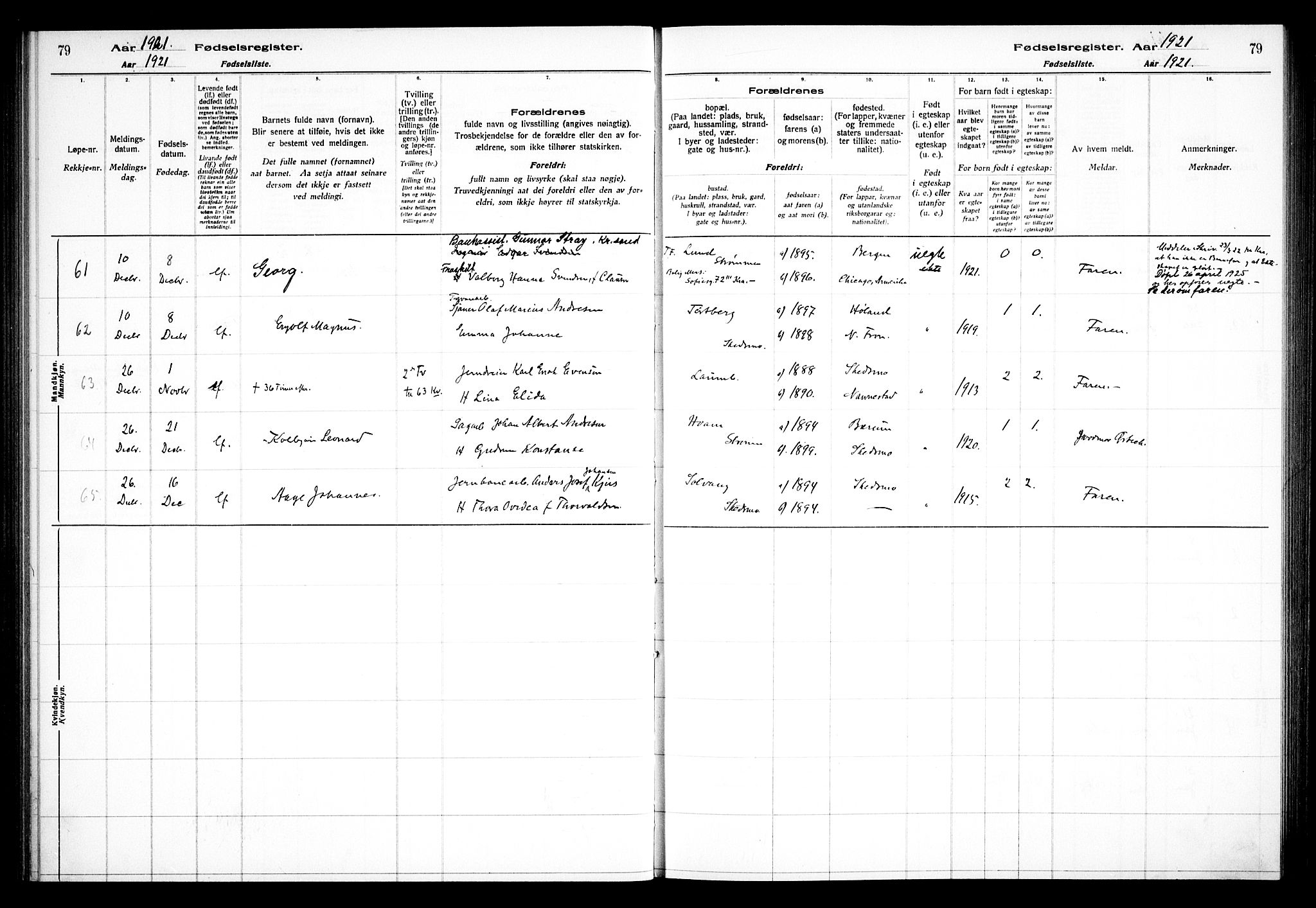 Skedsmo prestekontor Kirkebøker, AV/SAO-A-10033a/J/Ja/L0001: Birth register no. I 1, 1916-1931, p. 79