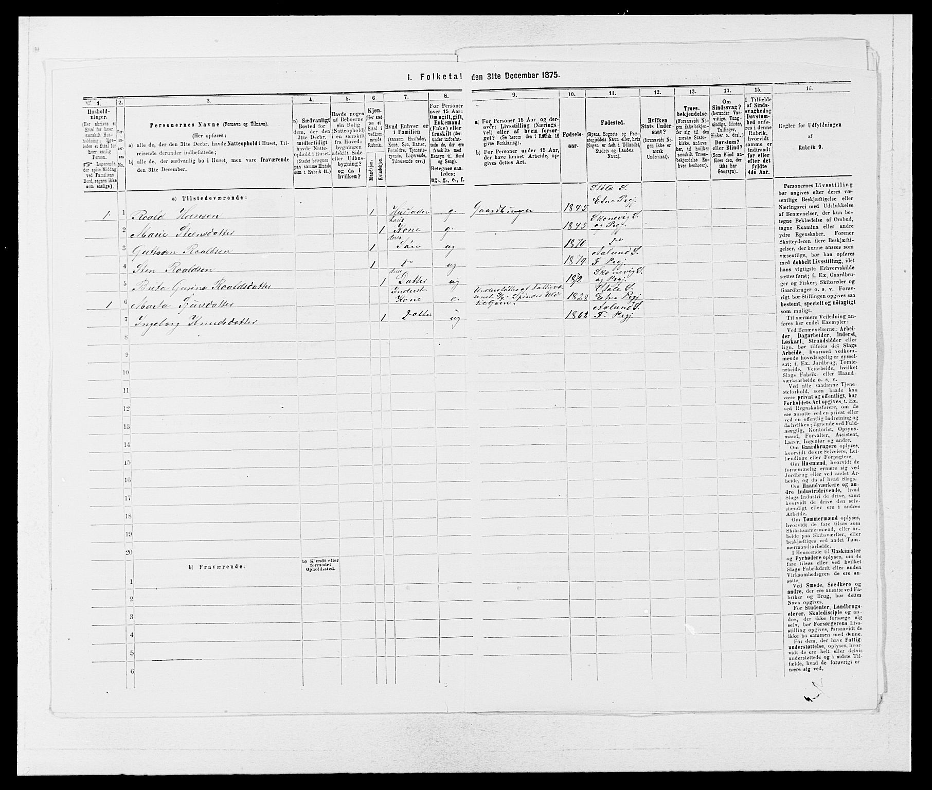 SAB, 1875 census for 1213P Fjelberg, 1875, p. 66