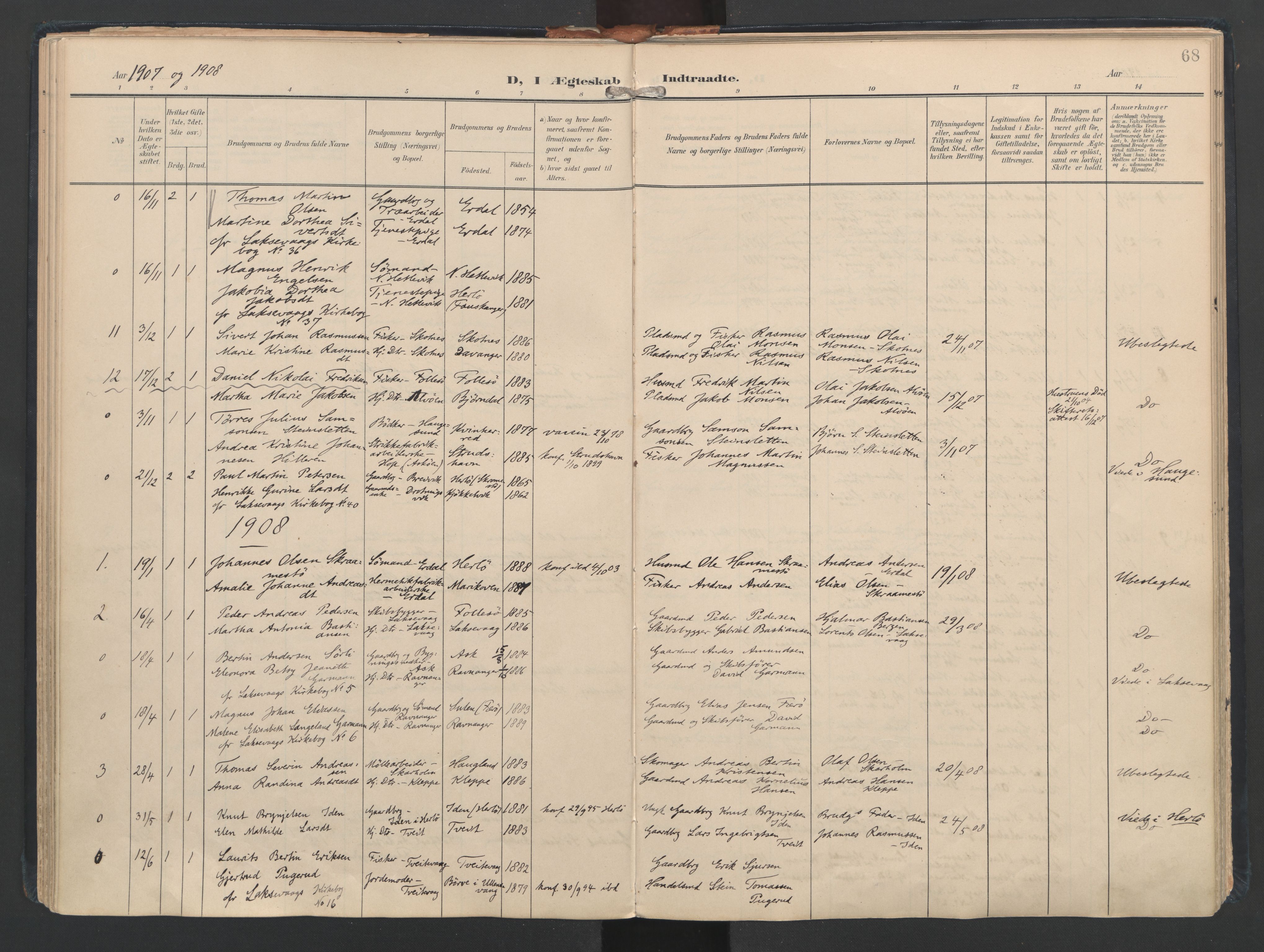 Askøy Sokneprestembete, AV/SAB-A-74101/H/Ha/Haa/Haad/L0001: Parish register (official) no. D 1, 1902-1916, p. 68