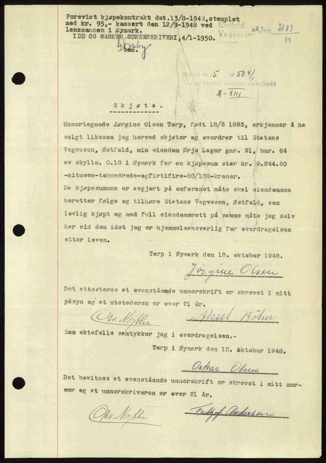 Idd og Marker sorenskriveri, AV/SAO-A-10283/G/Gb/Gbb/L0013: Mortgage book no. A13, 1949-1950, Diary no: : 15/1950