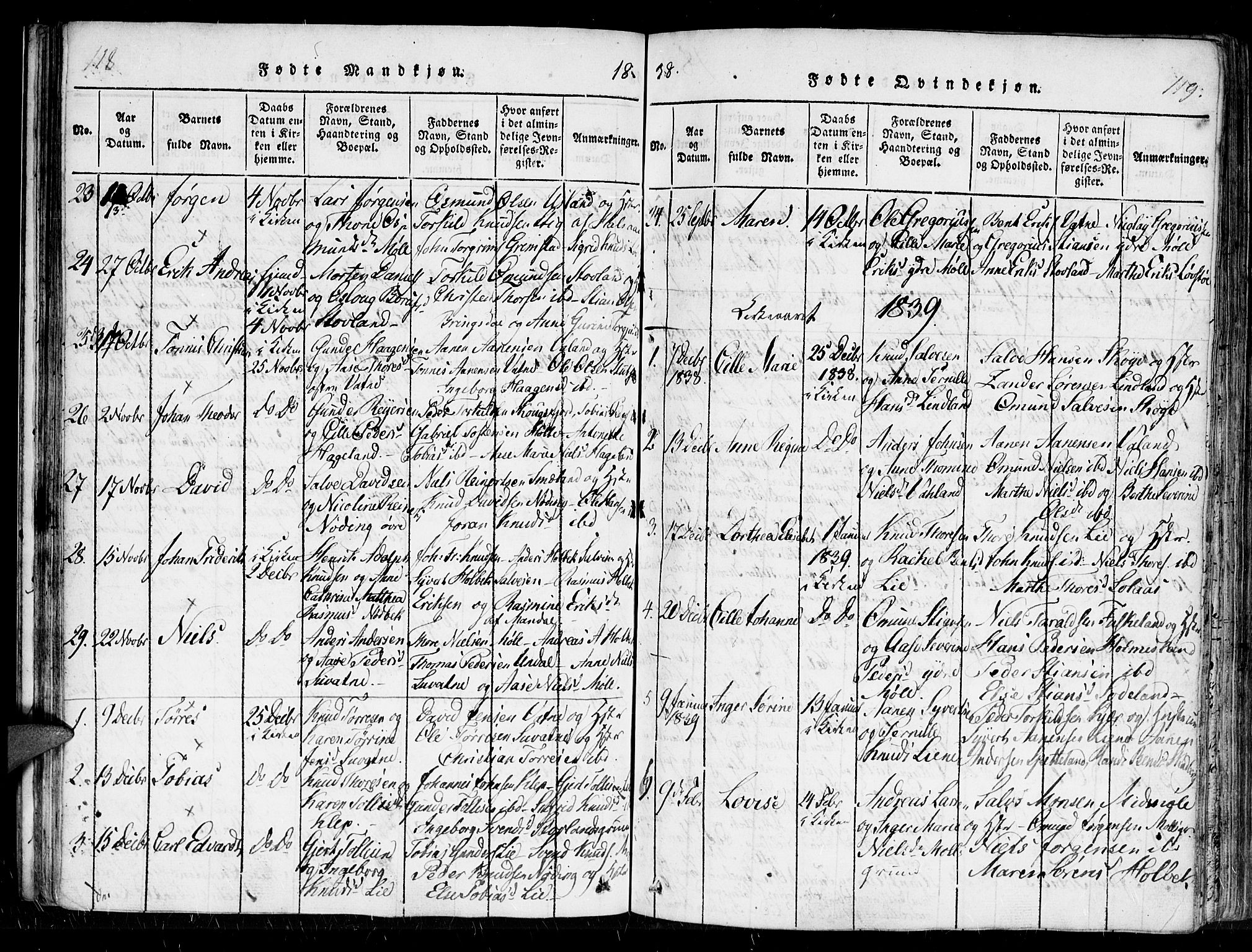 Holum sokneprestkontor, SAK/1111-0022/F/Fa/Faa/L0004: Parish register (official) no. A 4, 1820-1849, p. 118-119